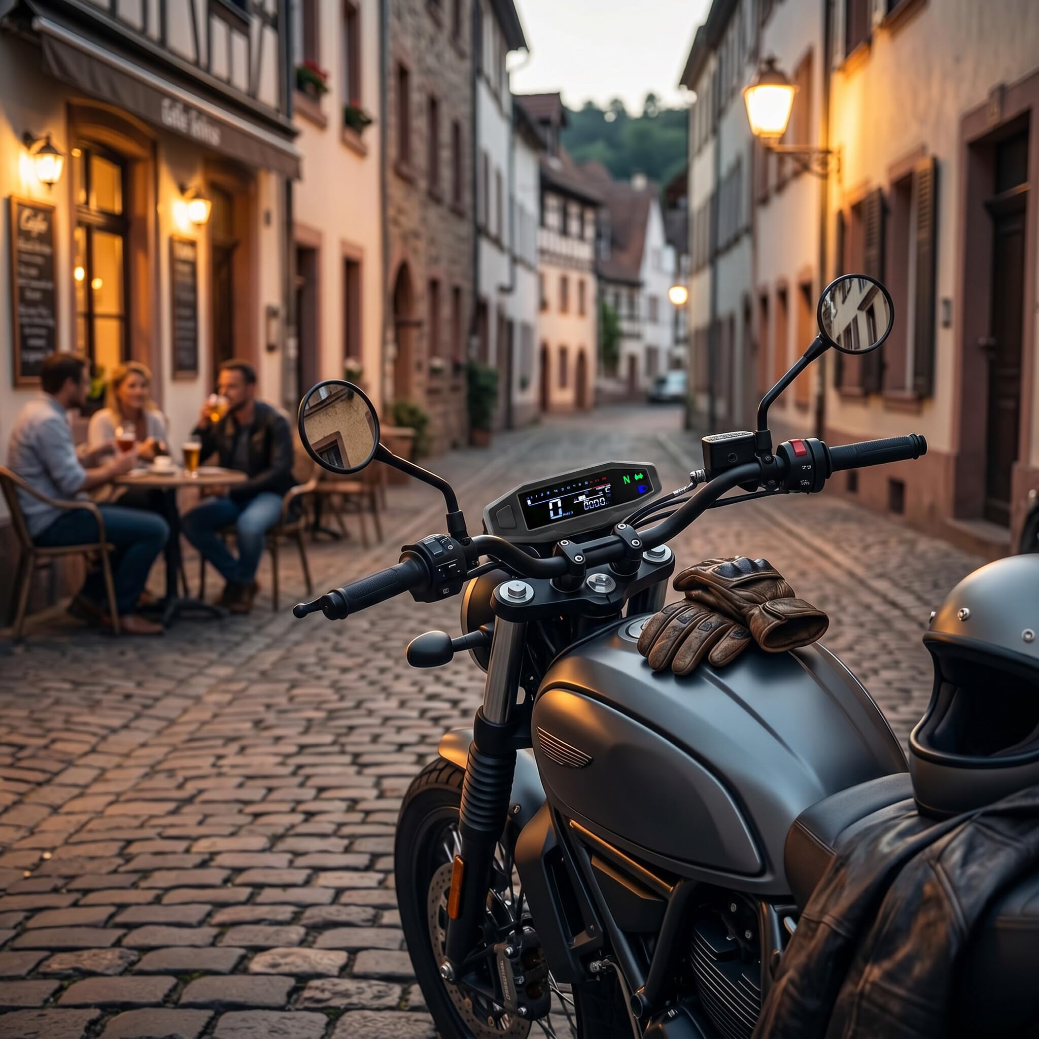 Shkalacar Cyfrowy tachometr motocyklowy, obrotomierz z wyświetlaczem LCD 1-6 biegów, kierunkowskaz, podświetlenie, licznik kilometrów i gaźnik do większości modeli motocykli (z kablem)