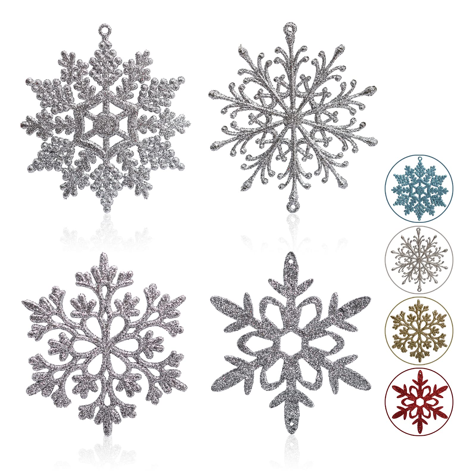 Glitter Snowflake Ornaments for Christmas Tree Decoration 40pcs Silver