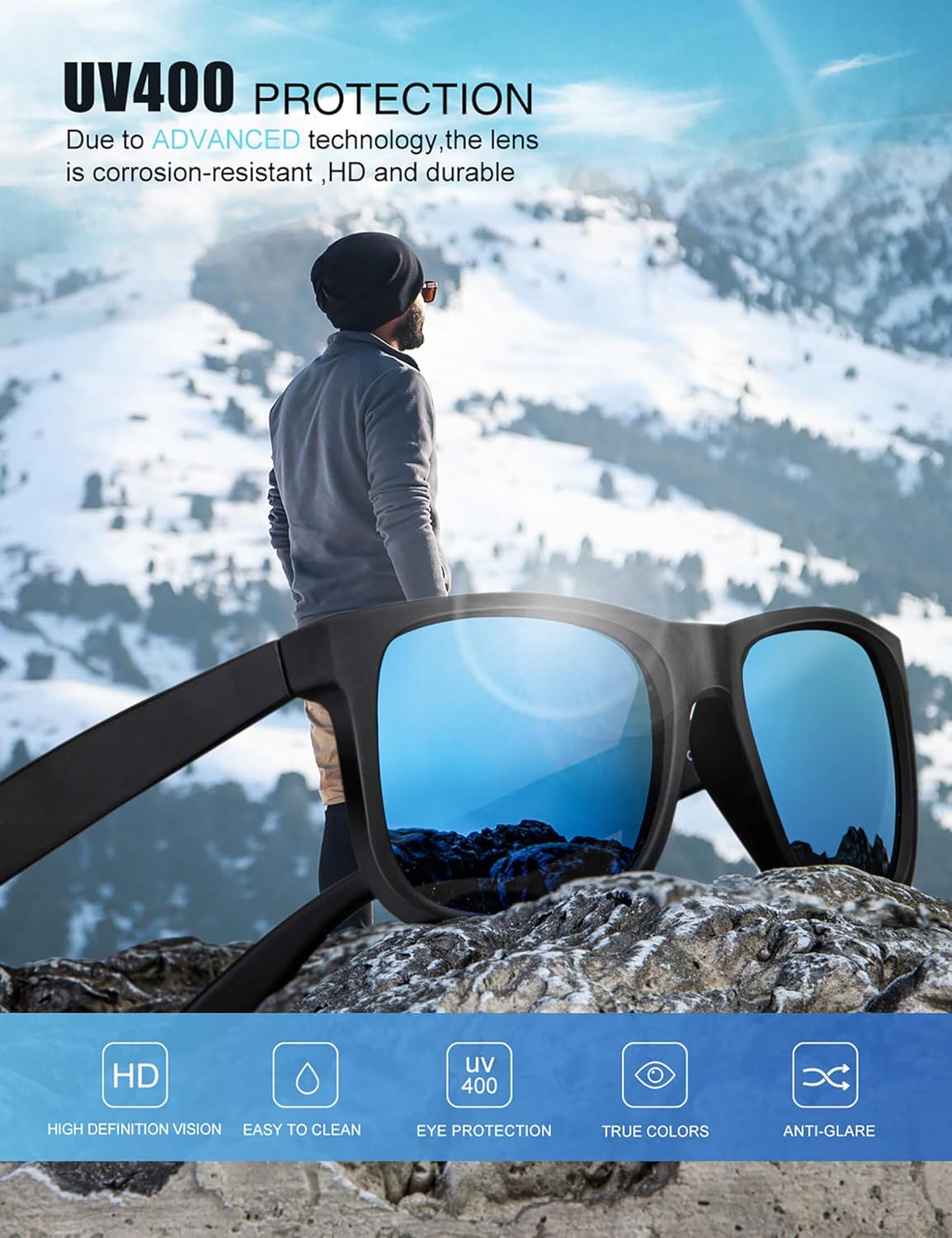 KALIYADI Sunglasses Men Polarized Sun glasses for Mens Womens Classic Matte Black Frame UV Protection 3pack - Image 2