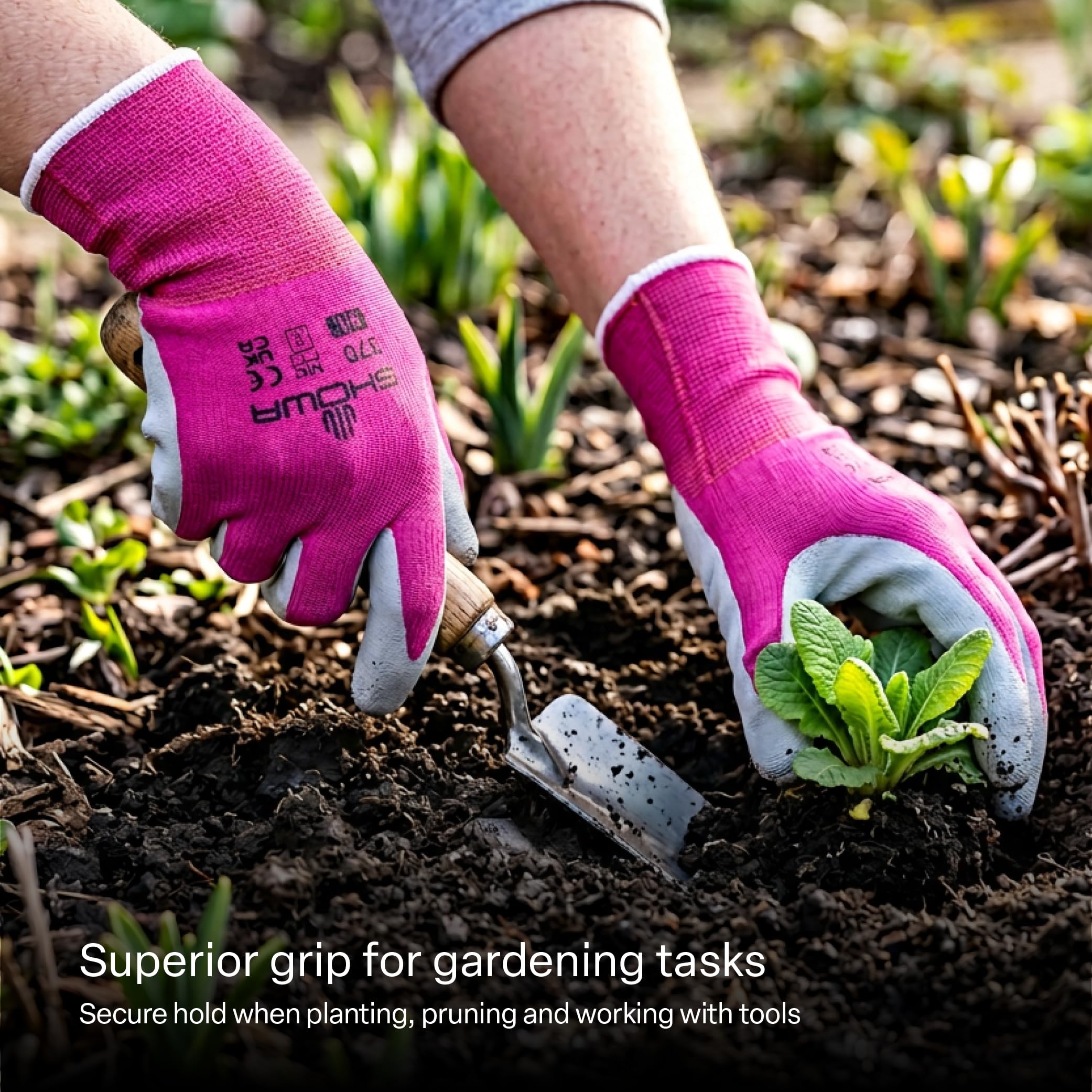 Lot de 4 paires de gants de jardinage Showa Floreo 370 - Avec revêtement en nitrile résistant, M, 1