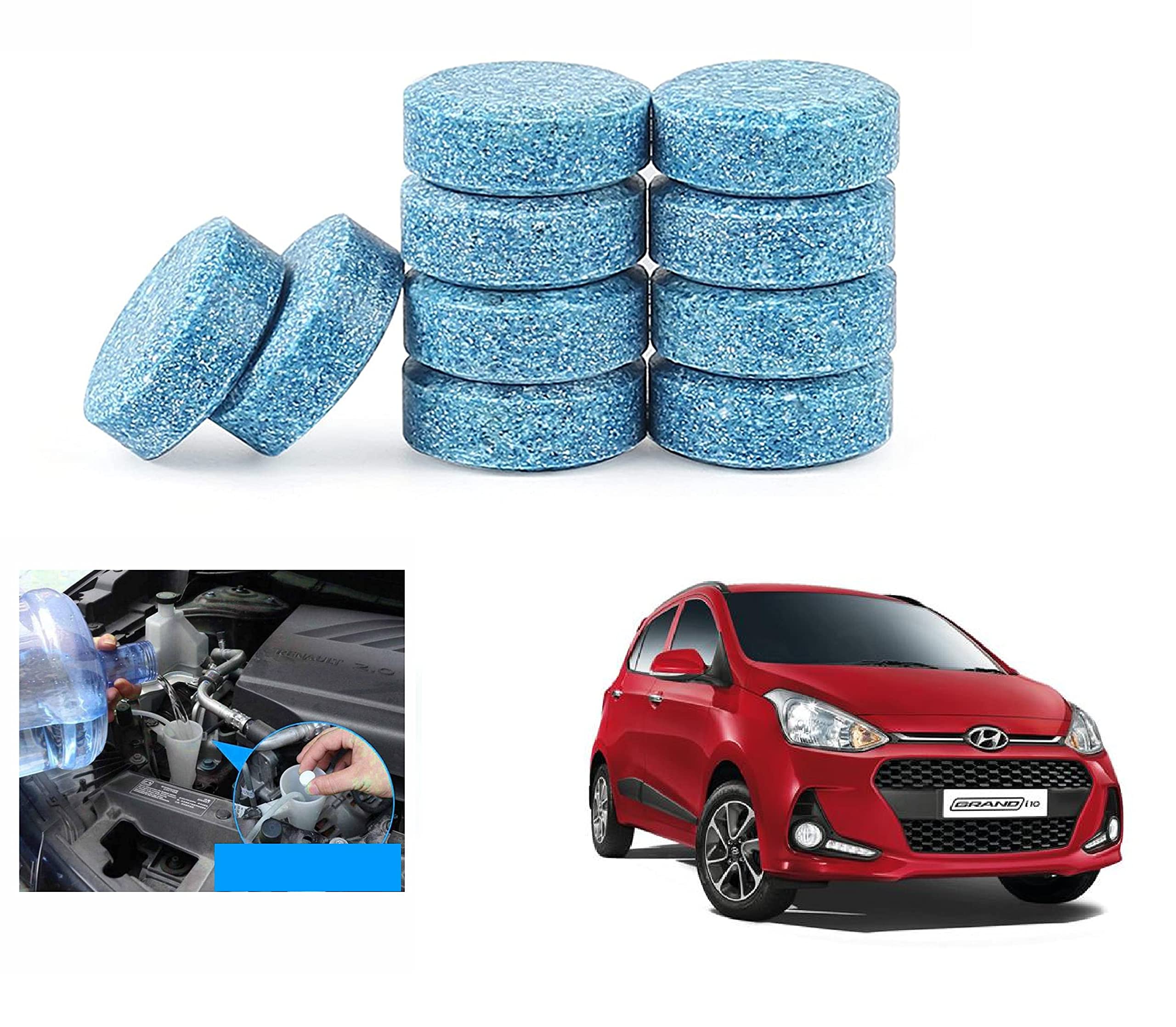 Asryd Car Wiper Detergent Effervescent Tablets Auto Windshield Cleaner Glass Tablets| Better Visibility | Safer Driving | Made in India | for Hyundai Grand i10 (10 Tablets)