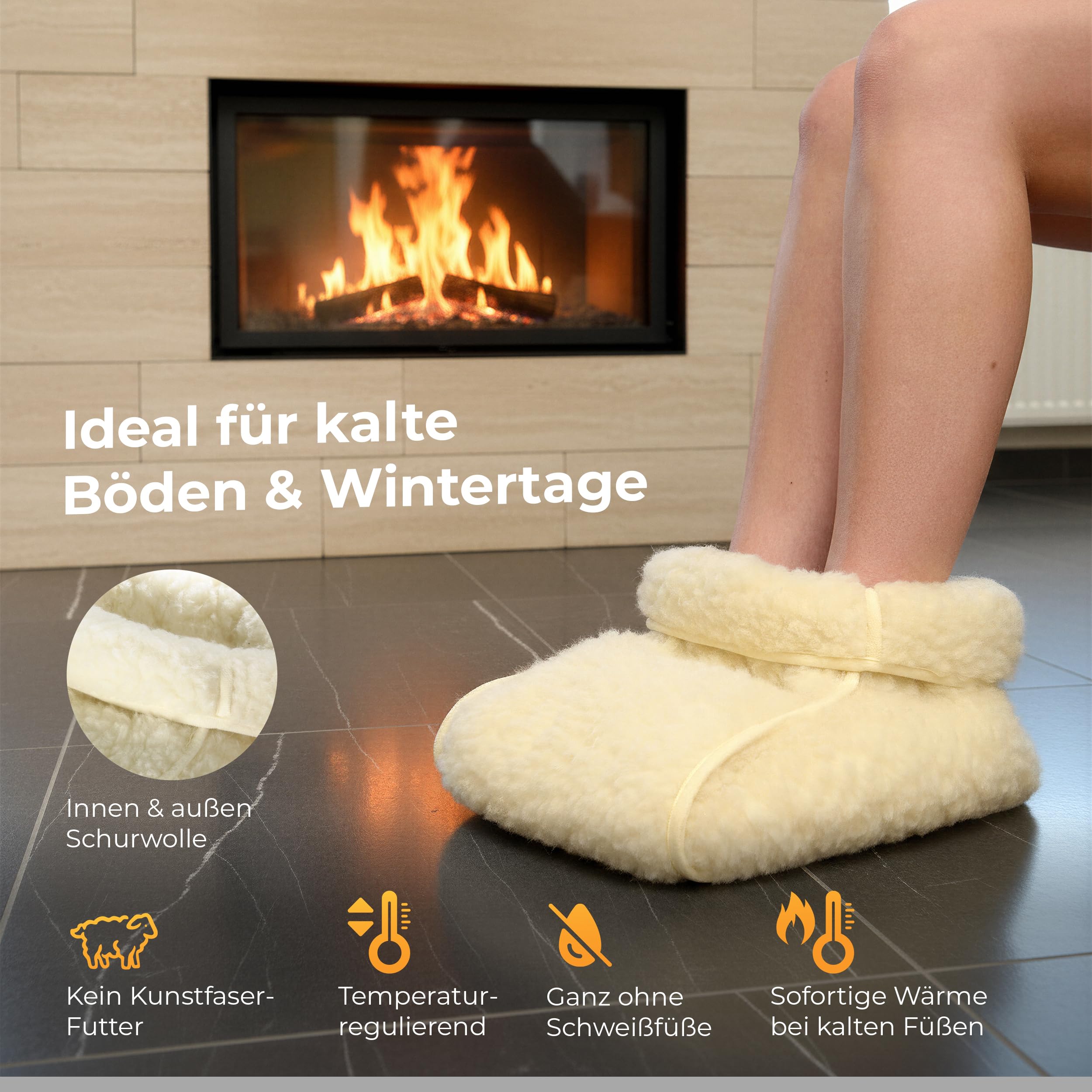 Novaliv Schurwoll-Fußsack 1er Set – Fußwärmer ohne Strom aus 100% Schafwolle für Erwachsene – kuscheliger Fußsack gegen kalte Füße auf Sofa, Couch, Wohnmobil und im Homeoffice im Winter