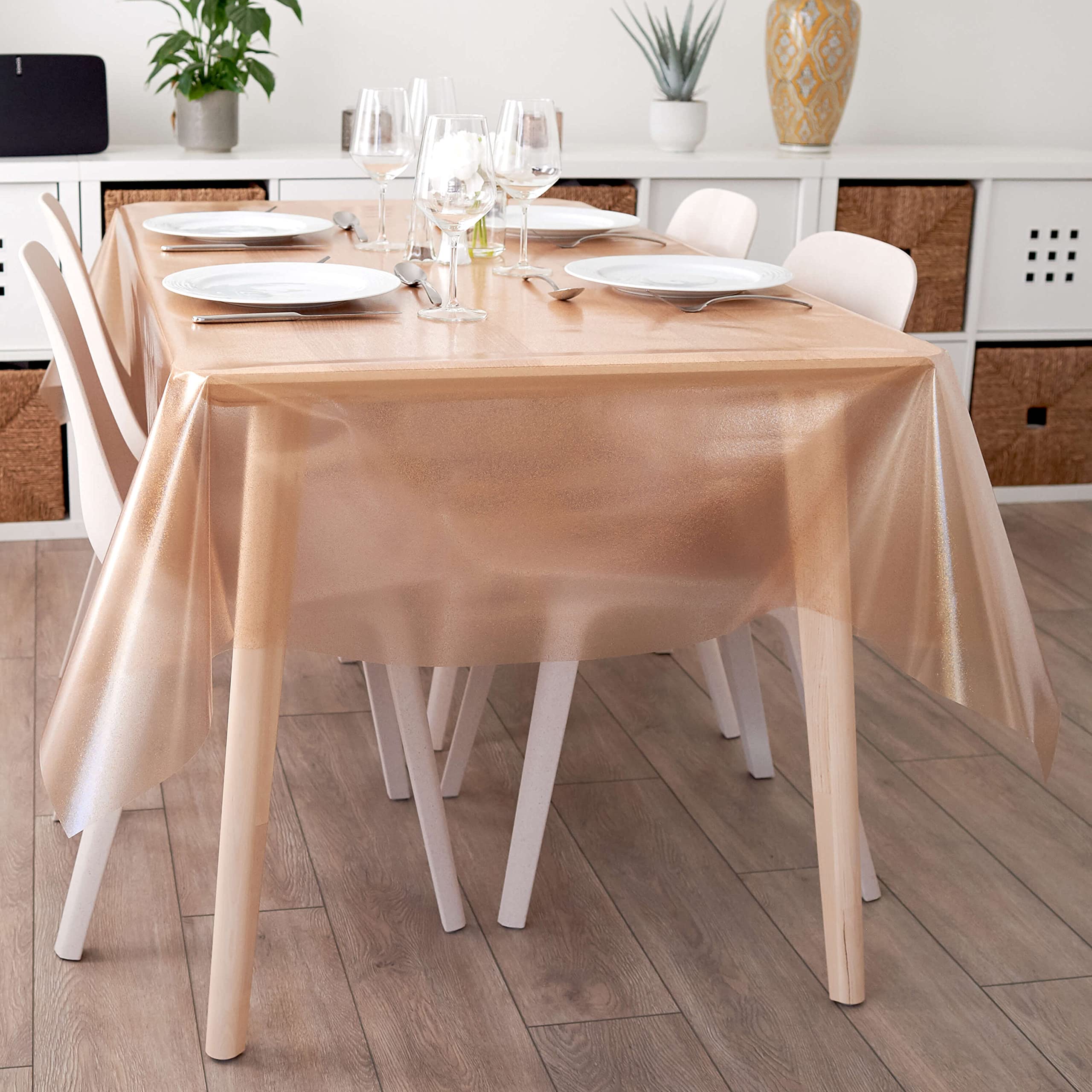 Copper Gold Clear Glitter PVC Vinyl Wipe Clean Tablecloth 135cm(53") x 135cm(53") Square