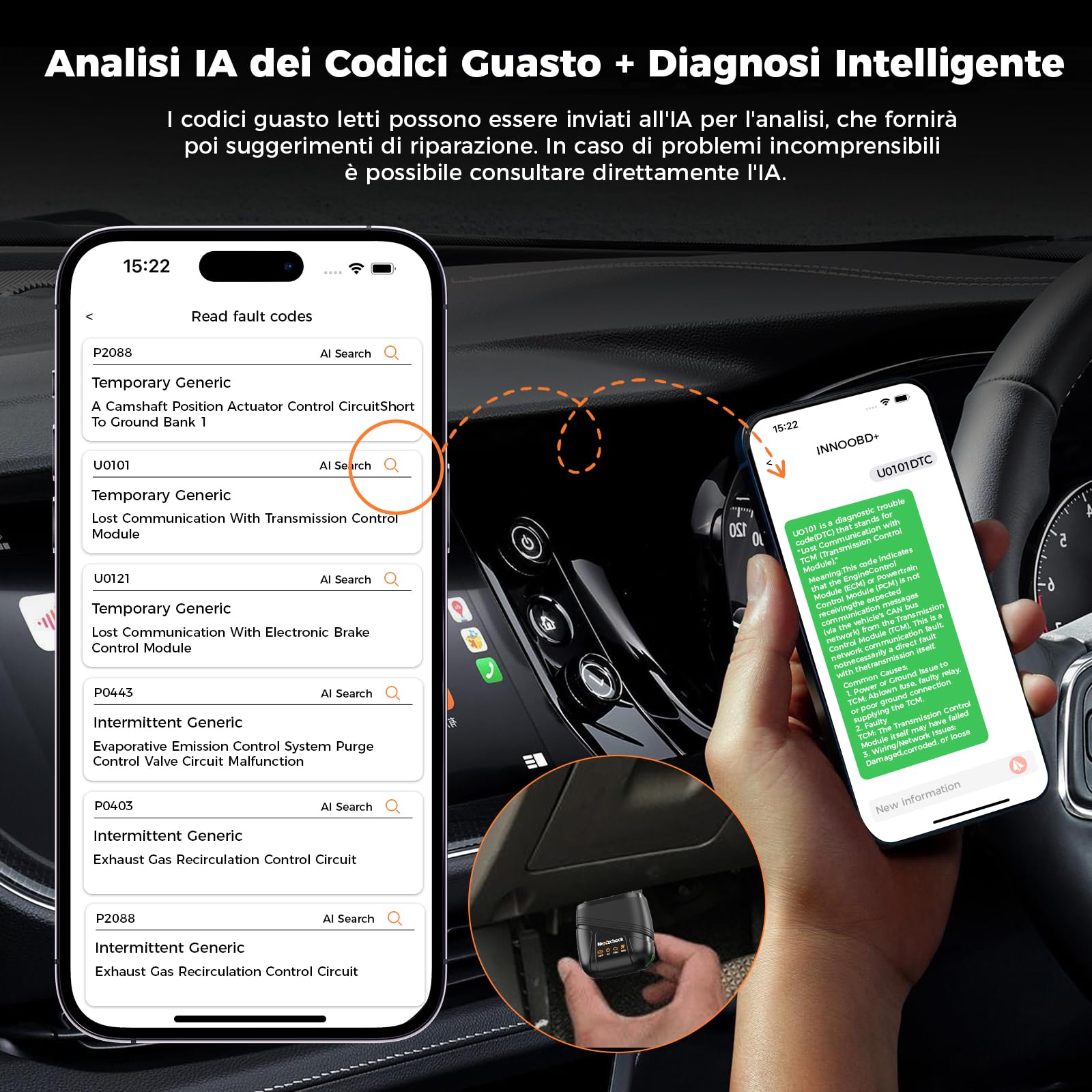 OBD2 Auto Diagnostica OBD Bluetooth: 5.1 OBD2 Scanner Diagnosi Auto Professionale in Italiano per Motore/AT/ABS/SRS Diagnostics - Multi Marche Auto iOS Android Windows - Aggiornamento Gratuito a Vita