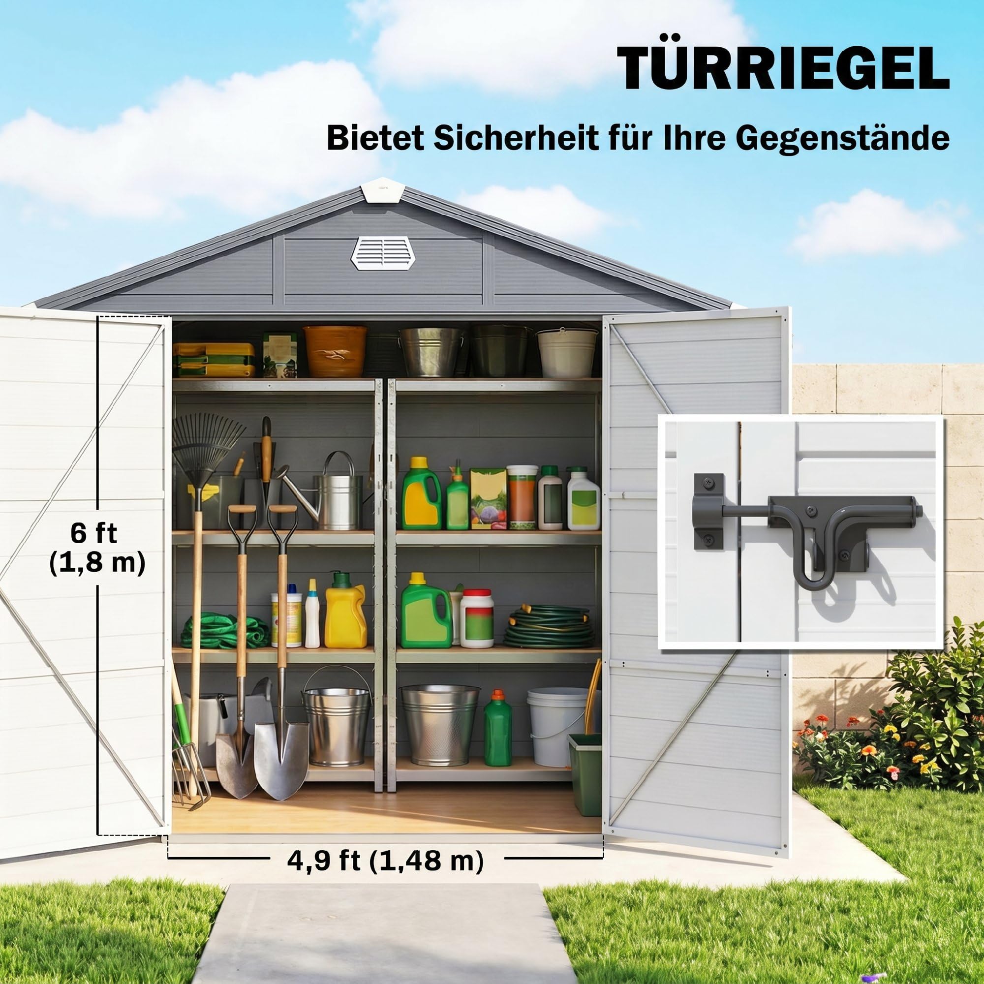 Outsunny Gerätehaus 4,1 m³, Gartenhaus mit Pultdach, 240 x 190 x 180/228 cm, Schütschuppen mit Abschließbar Tür, Fenster, Fahrradgark aus Aluminium, für Hinterhof, Garten, Grau