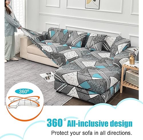 Vista 13 de MIFXIN Funda de sofá seccional de 2 piezas elásticas de 3 asientos en forma de L, fundas elásticas para sofá seccional, protector de muebles