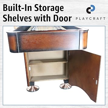 Playcraft Georgetown Shuffleboard Table with Storage Cabinet - Shuffle Board Game Table with Matching Abacus, 8 Pucks, Brush & Wax - Pro Climate Adjusters - Hand-Stained Burnished Finish