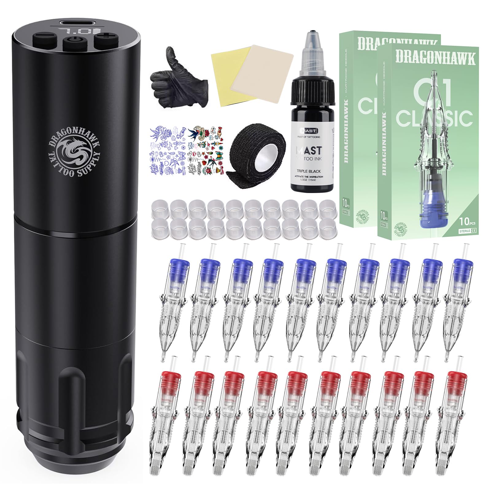 Amazon.com: Dragonhawk A1 Beginner Tattoo Kit | Cordless Complete