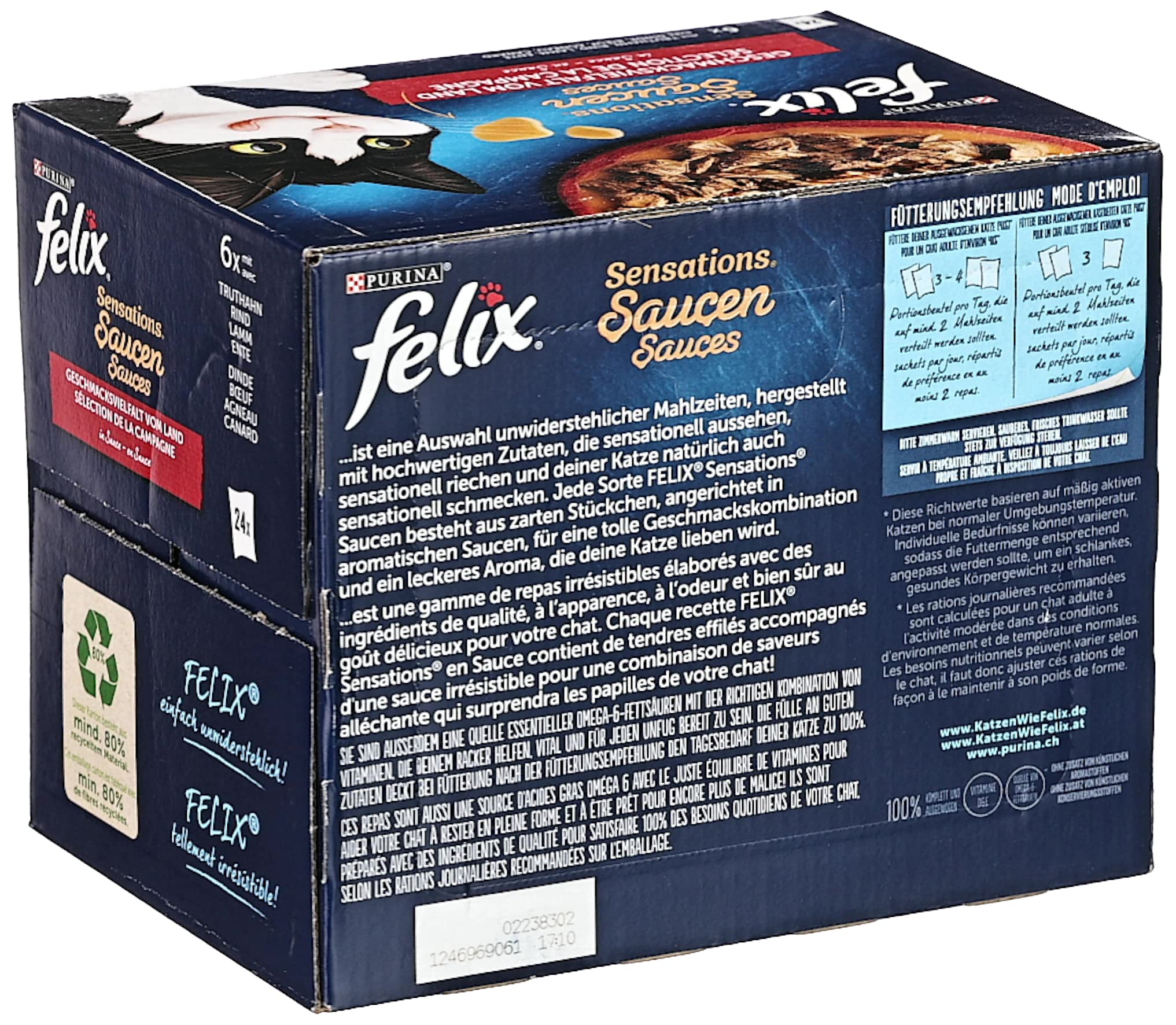 Felix Sensations Salsas Comida húmeda para Gatos, Mezcla de variedades, 4 Unidades (4 x 24 Bolsas de 85 g)
