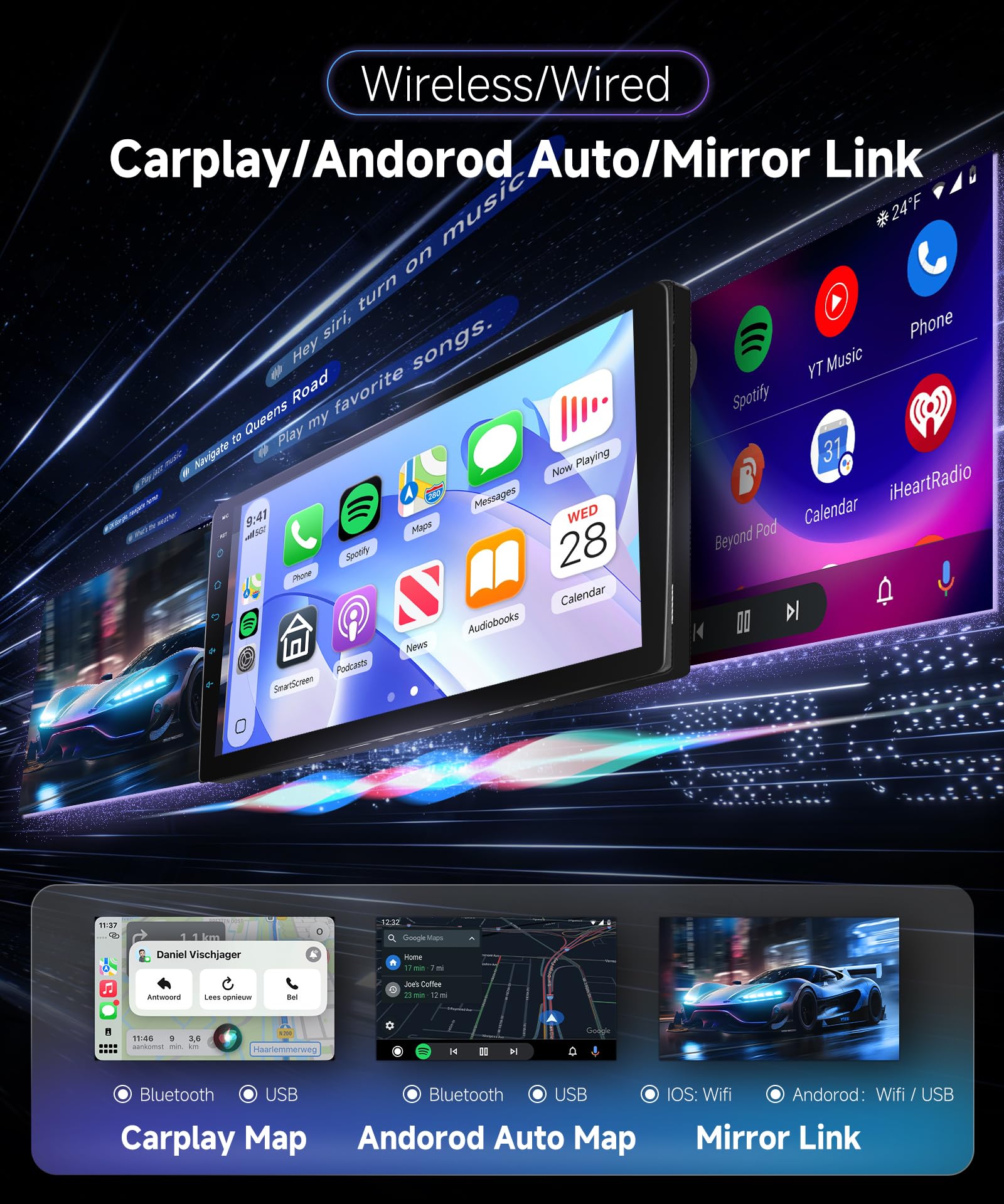 Hodozzy Radio samochodowe do Peugeot 307 2002-2013 z bezprzewodowym odtwarzaczem Android Auto, 9 cali Touchsreen z Bluetooth/RDS Radio/SWC/GPS/Youtube/USB/V-Link/+ kamera cofania