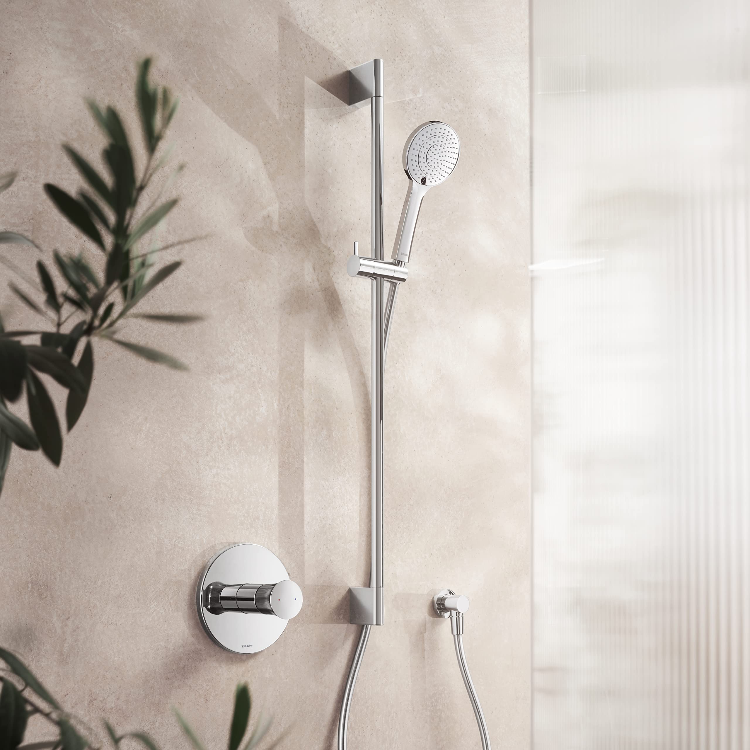 Duravit Universal barra de ducha, con soporte de teleducha regulable en altura, barra ducha variable (900 mm), cromo
