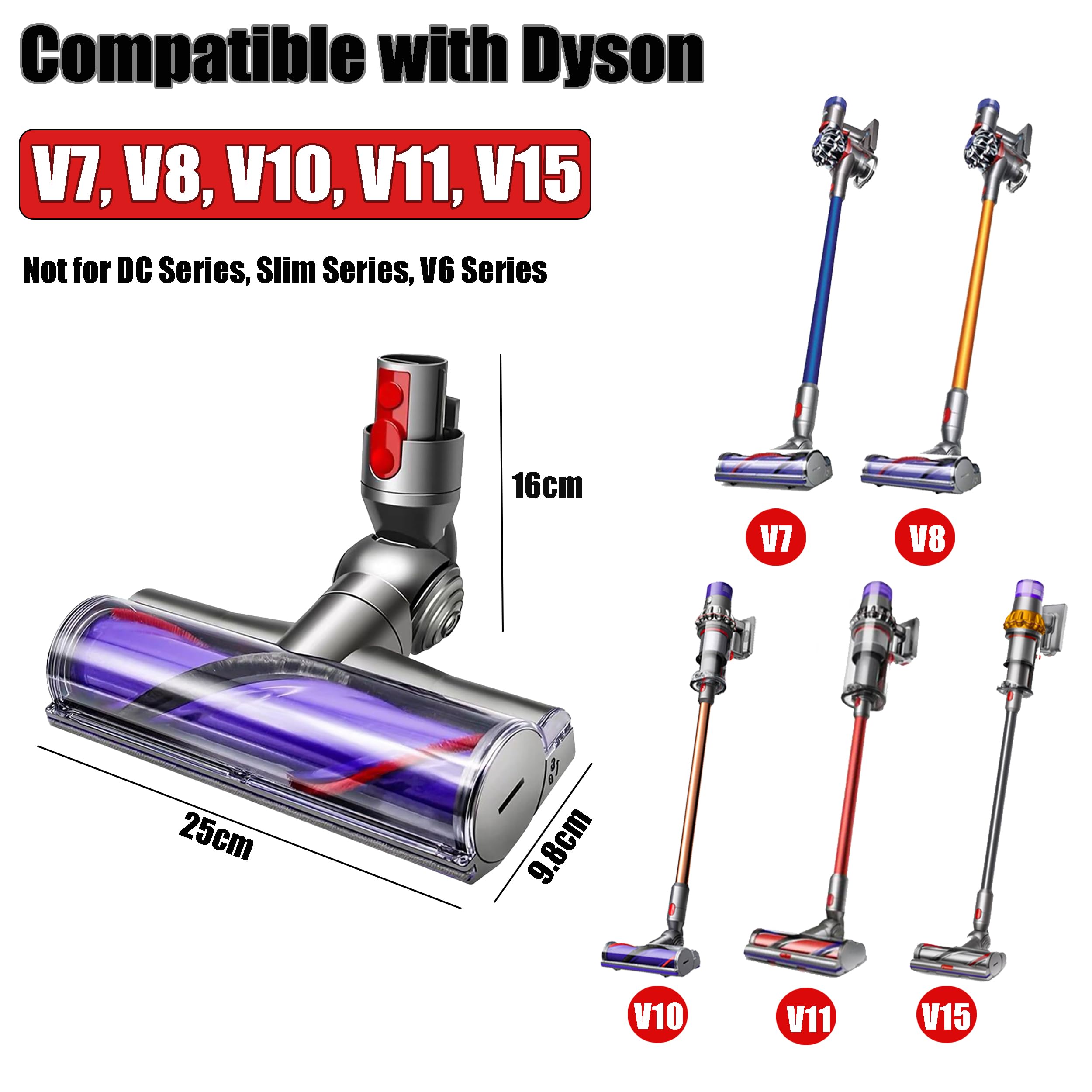 Arcets Spazzola Motorizzata compatibile per Dyson V10 V8 V11 V15 V7 Rullo Adatto per Tappeti e Pavimenti Duri e Angoli Stretti