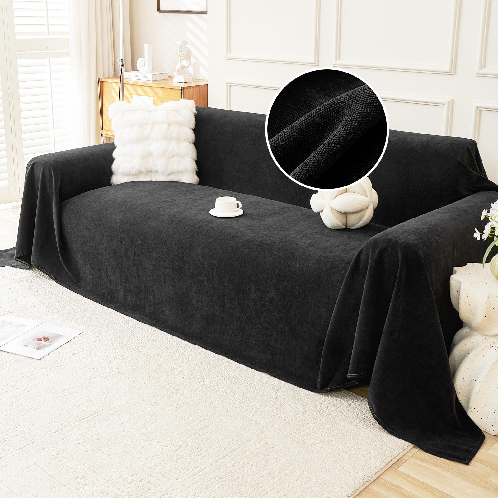 Couvre canapé salon noir 180x300 cm idéal pour une chambre moderne et propre