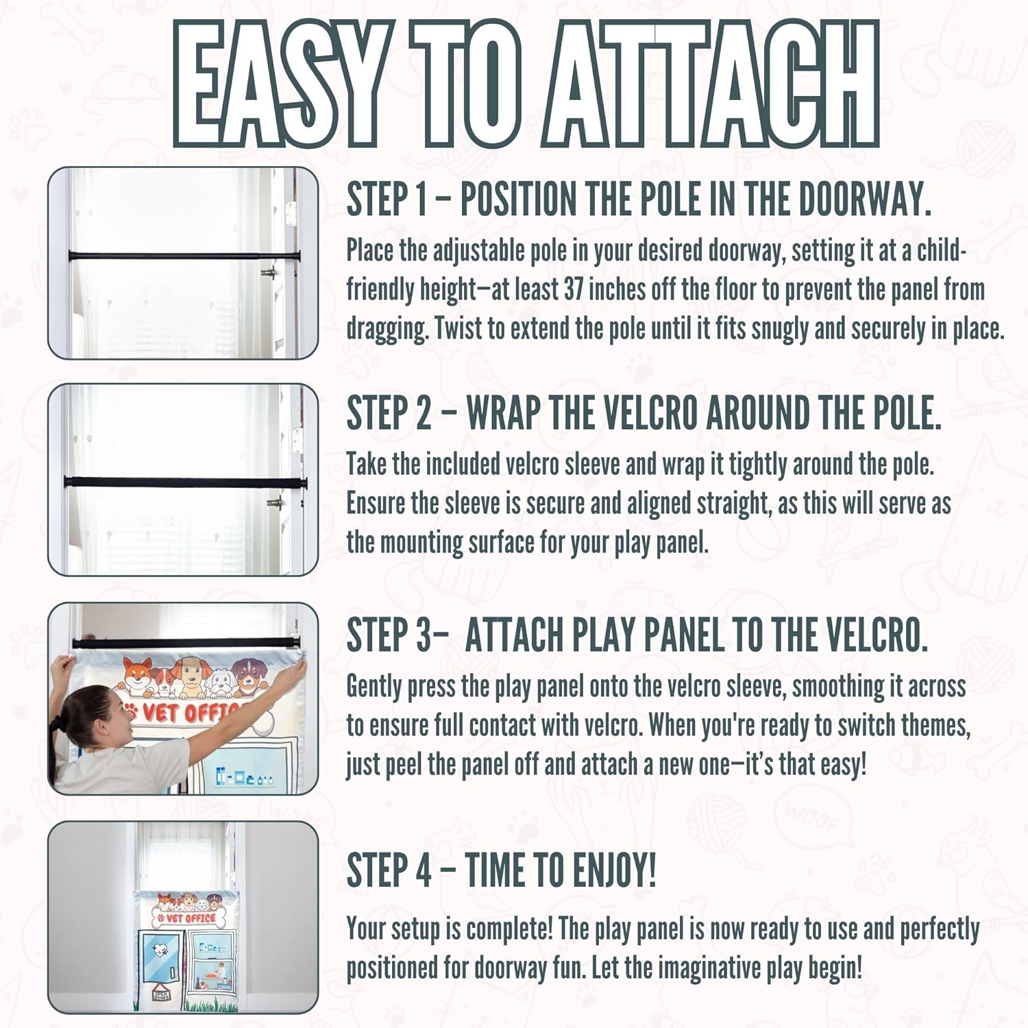 Couch Swag Play Panel for Children with Adjustable Door Pole (Vet)
