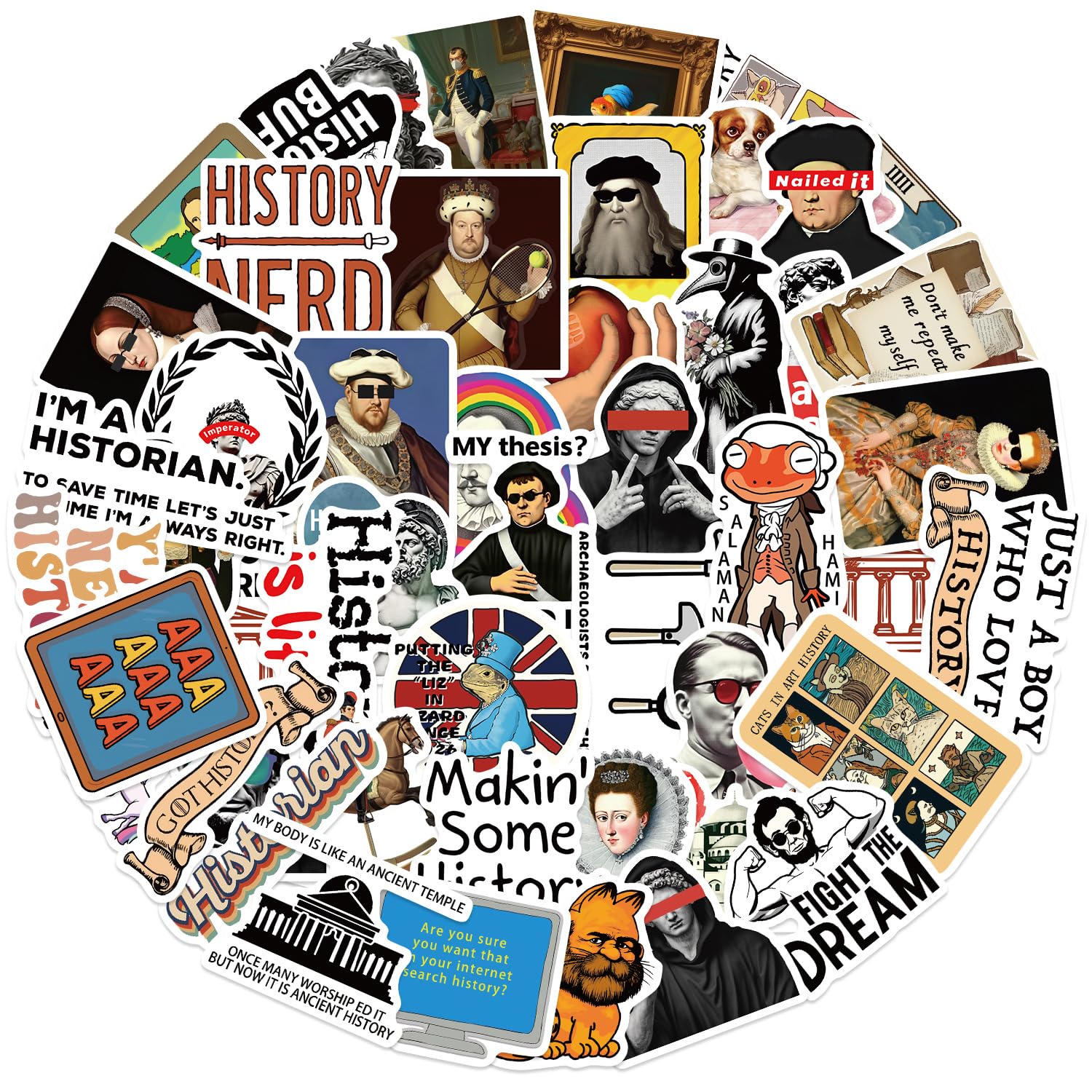 50 Pcs Interesting History Stickers Laptop Car Scrapbook Phone Skateboard Suitcase Luggage Bike Vintage Vinyl Waterproof Aesthetic Personalised Stickers for Teens Boys Girls Adults - Image 3