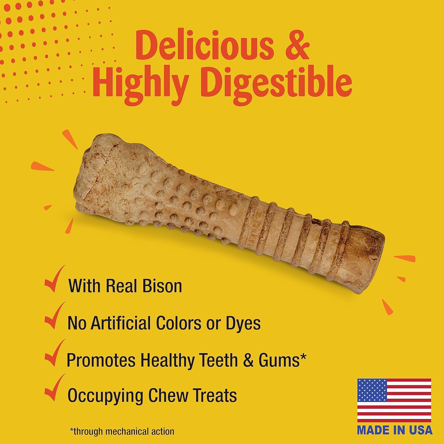 Nylabone Nubz Wild Natural Dog Chew Treats for X-Large Dogs, Long Lasting Dog Chew Bones Made in USA, Bison Flavor, for Dogs Over 50 lbs. (1 Count) (Pack of 4)