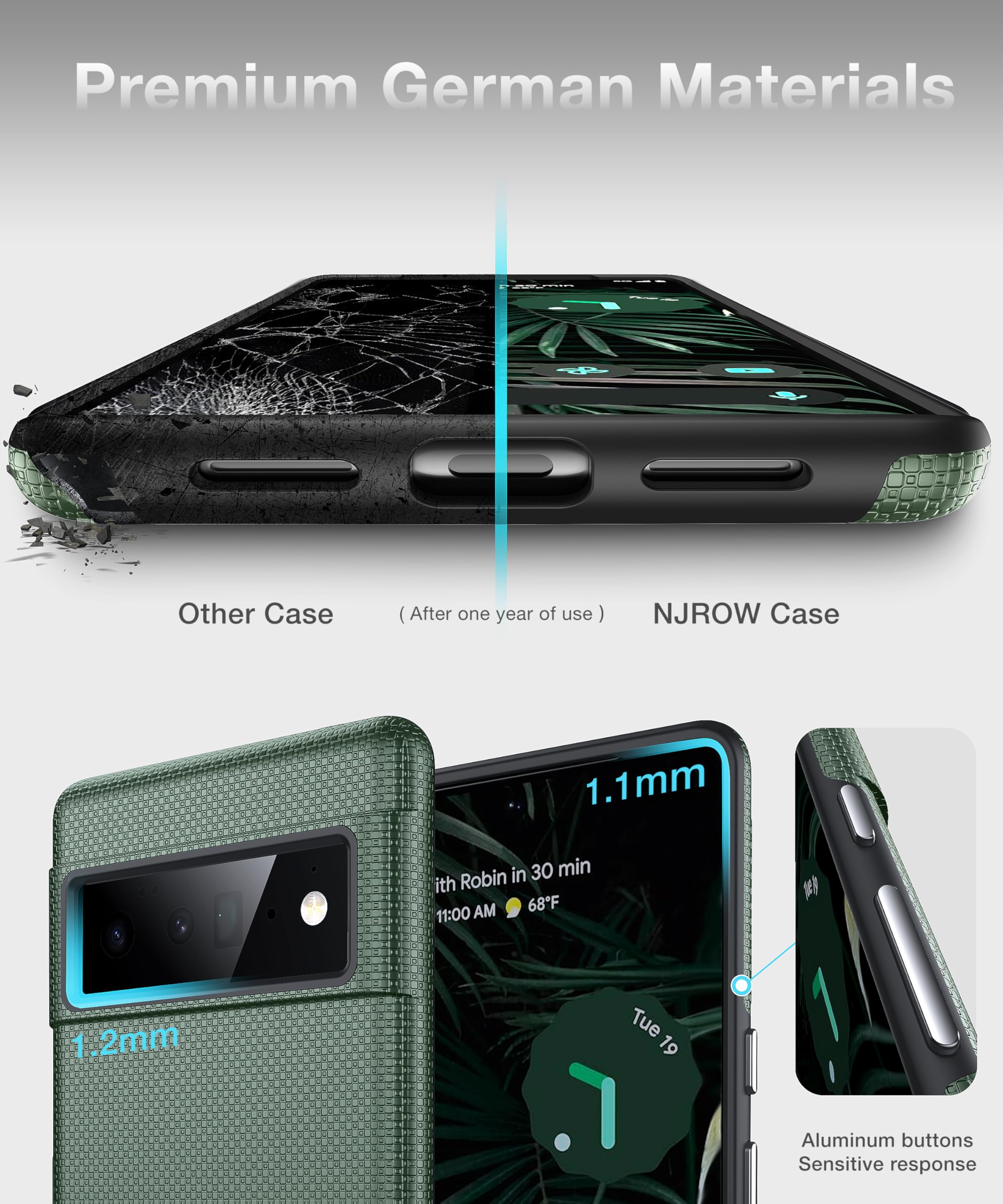 NJROW Magnetica Forte Cover per Google Pixel 6 Pro Compatibile Con Mag-Safe [2024 Aggiornato] [Doppio Strato Resistente] [Antiurto Militare] Robusta Custodia per Google Pixel 6 Pro Case Sottile, Verde