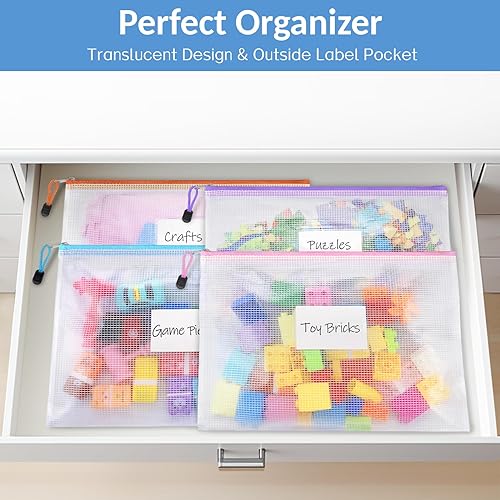 Miniatura 16 de Sooez Paquete de 24 bolsas de malla con cremallera y bolsillo para etiquetas, tamaño A6 (9.1 x 4.7 pulgadas), estuche pequeño para lápices, bolsas