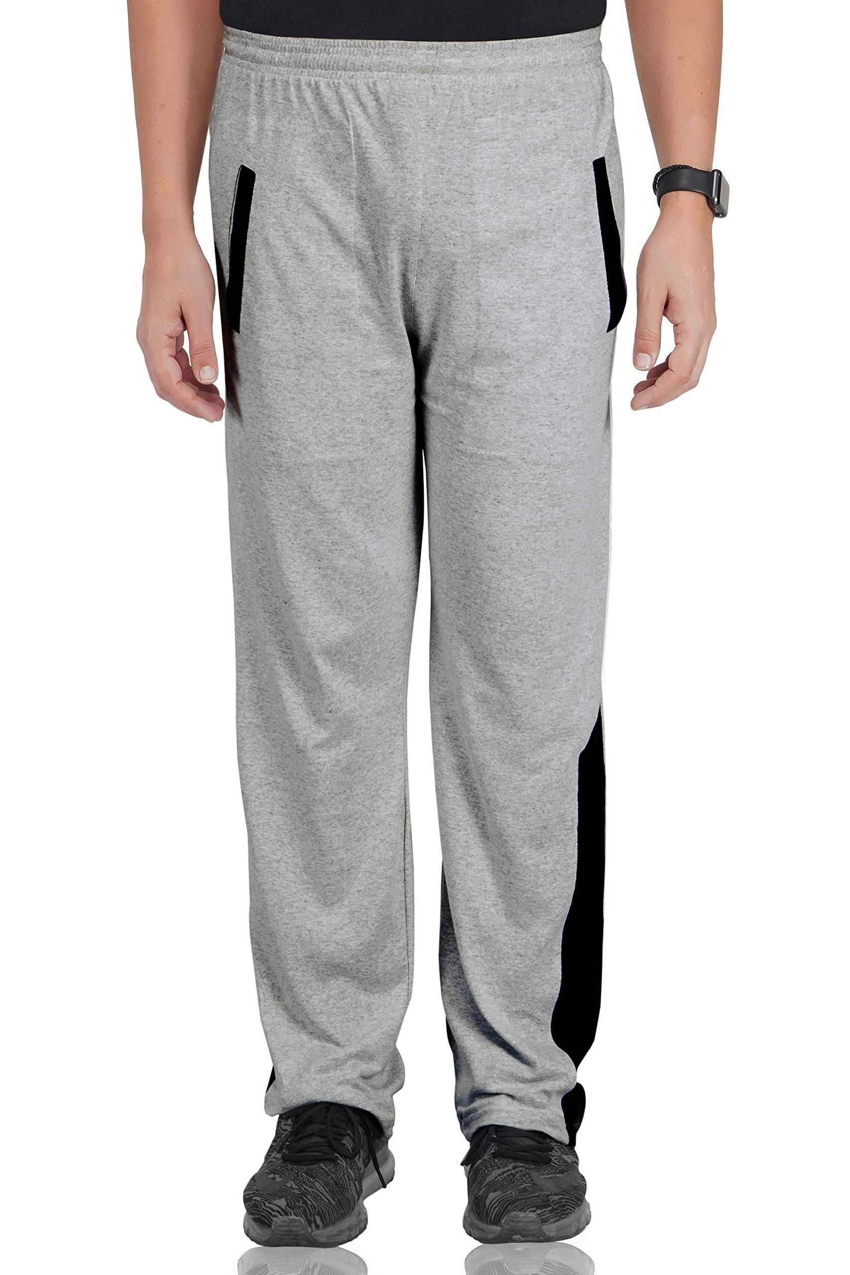 Men's Cotton Track Pants, Joggers for Men, Men�s Leisure Wear, Night Wear Pajama, Grey Color with Half Blue Stripe and Pockets�for Sports Gym Athletic Training Workout-image-7