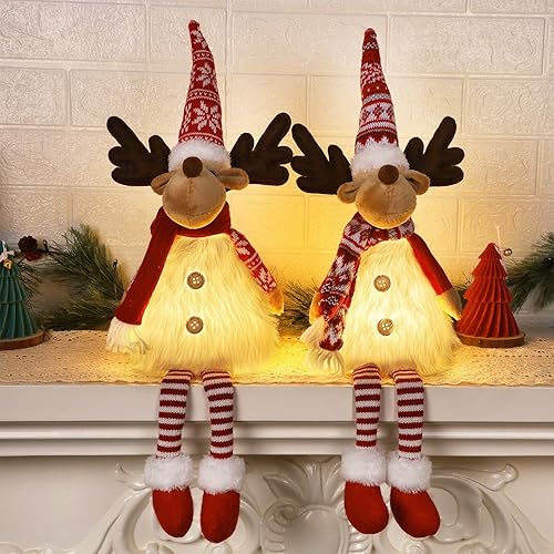 Miniatura 7 de Juegoal Paquete de 2 renos de Navidad iluminados con patas colgantes, figuras de alce de rodolfo de felpa hechas a mano de 23 pulgadas, regalo de
