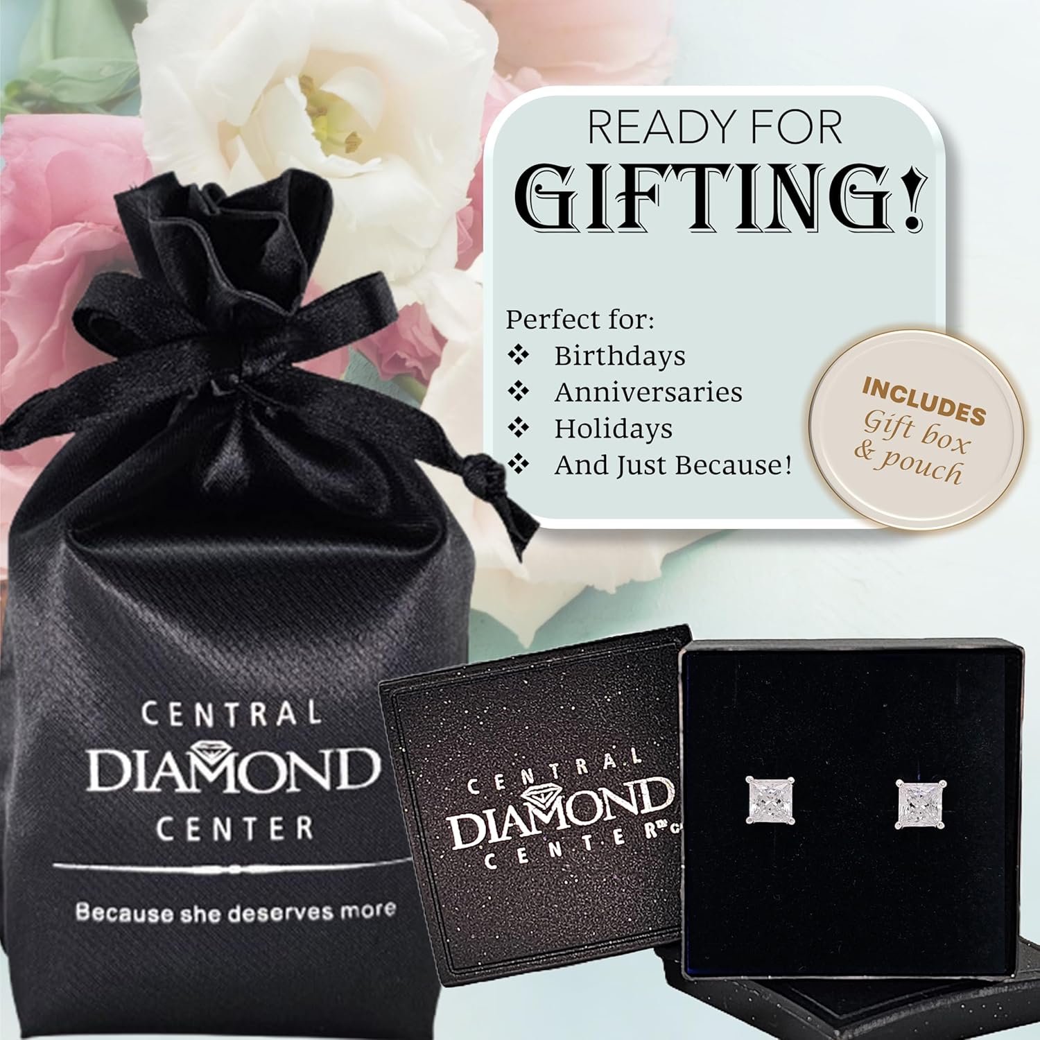 14K Gold Posts & Sterling Silver Princess Cut CZ Stud Earrings Made with Swarovski Zirconia, 1.50-4.00ctw - Image 6