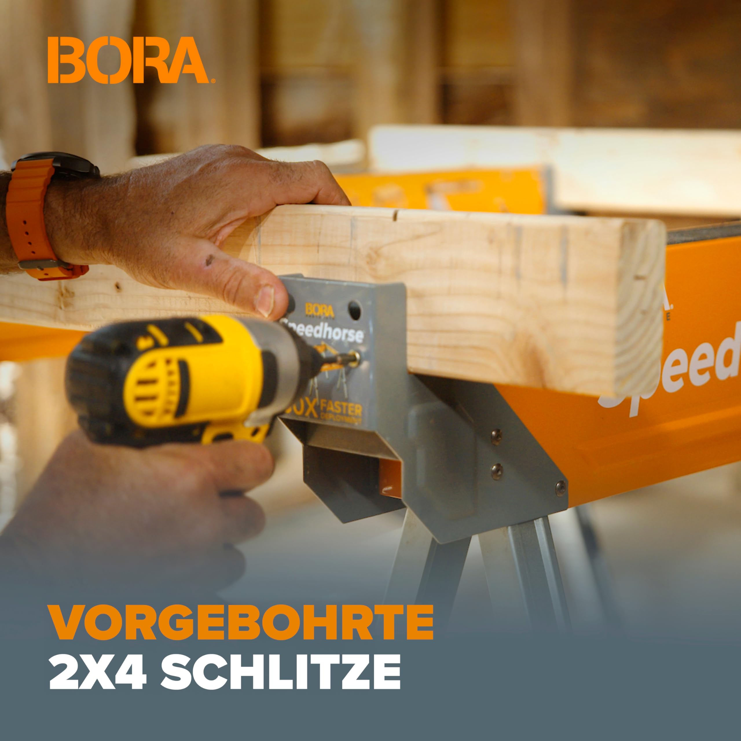 BORA Arbeitsböcke mit robustem Stahlrahmen, Arbeitsbock 2er set. Unterstellblock mit Metallbeine und 2x4 Halterung -PM4550T, Orange/Abendrot im Zickzackmuster (Sunset Chevron)