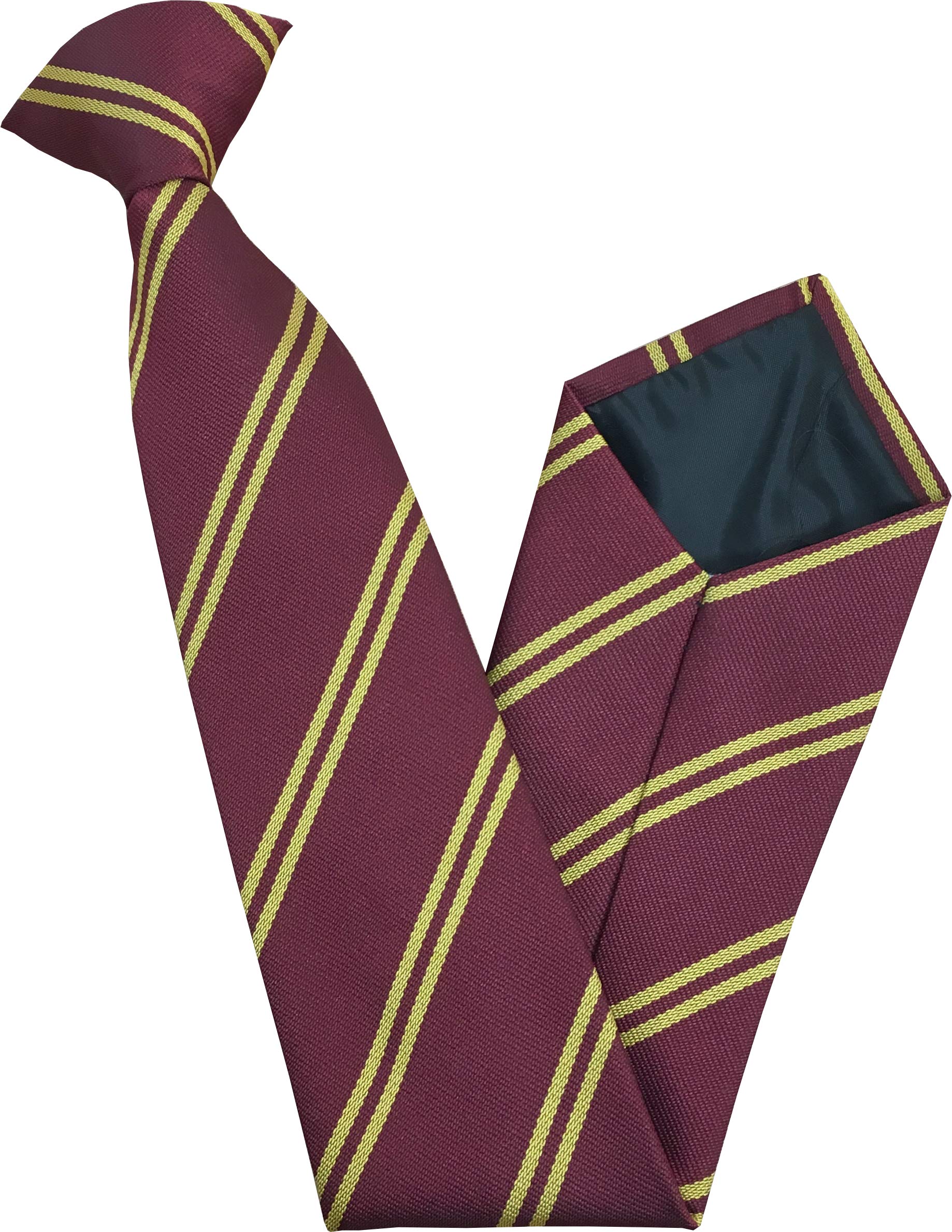 Great British Tie Club Maroon & Gold Clip On Double Stripe School Ties (Colour & Size Variations) (14 Inch Clip On (Junior School), )