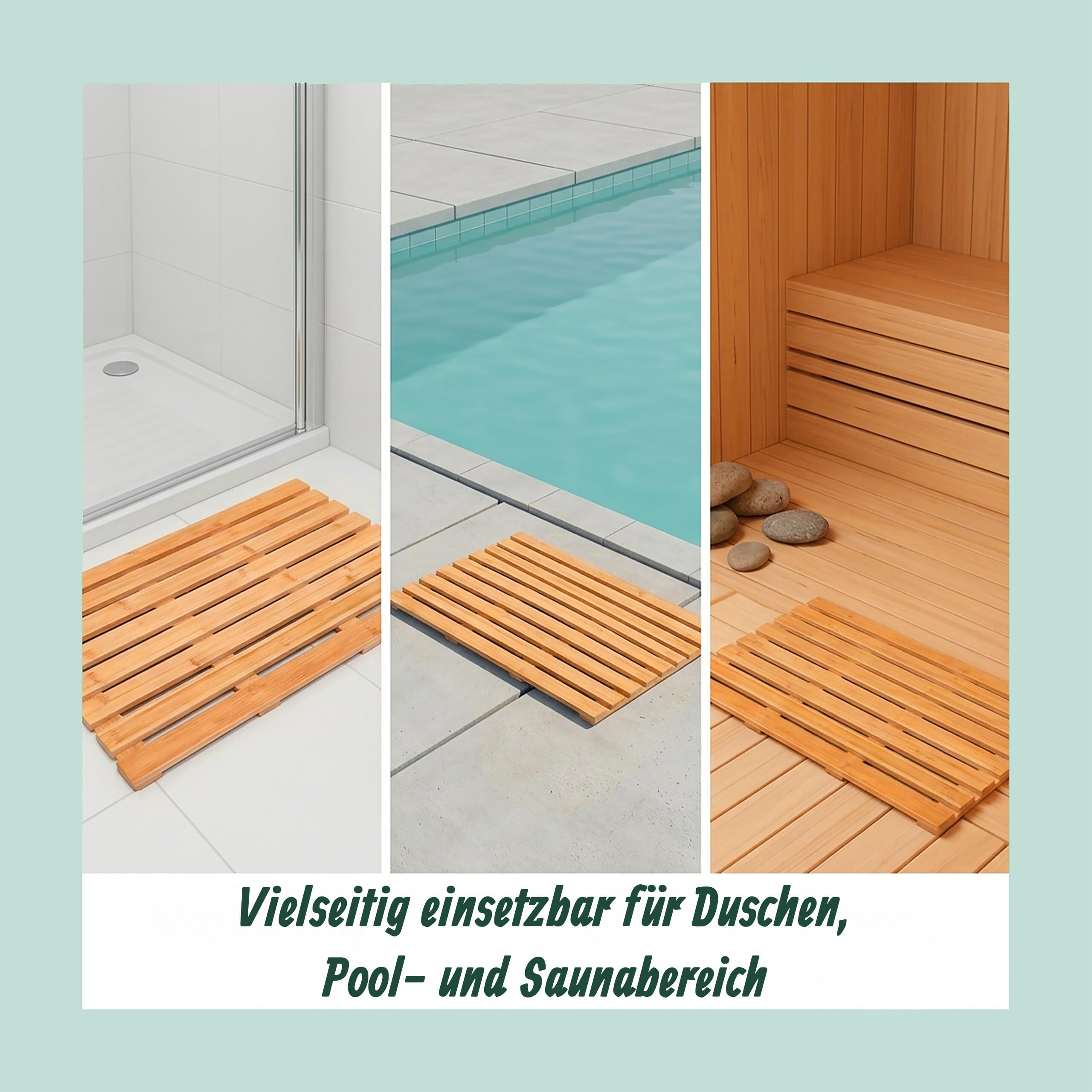 Relaxdays Bambus Badematte, 60 x 37 cm, rutschfeste Duschmatte für Badewanne, Dusche, Sauna, Indoor & Outdoor, Natur