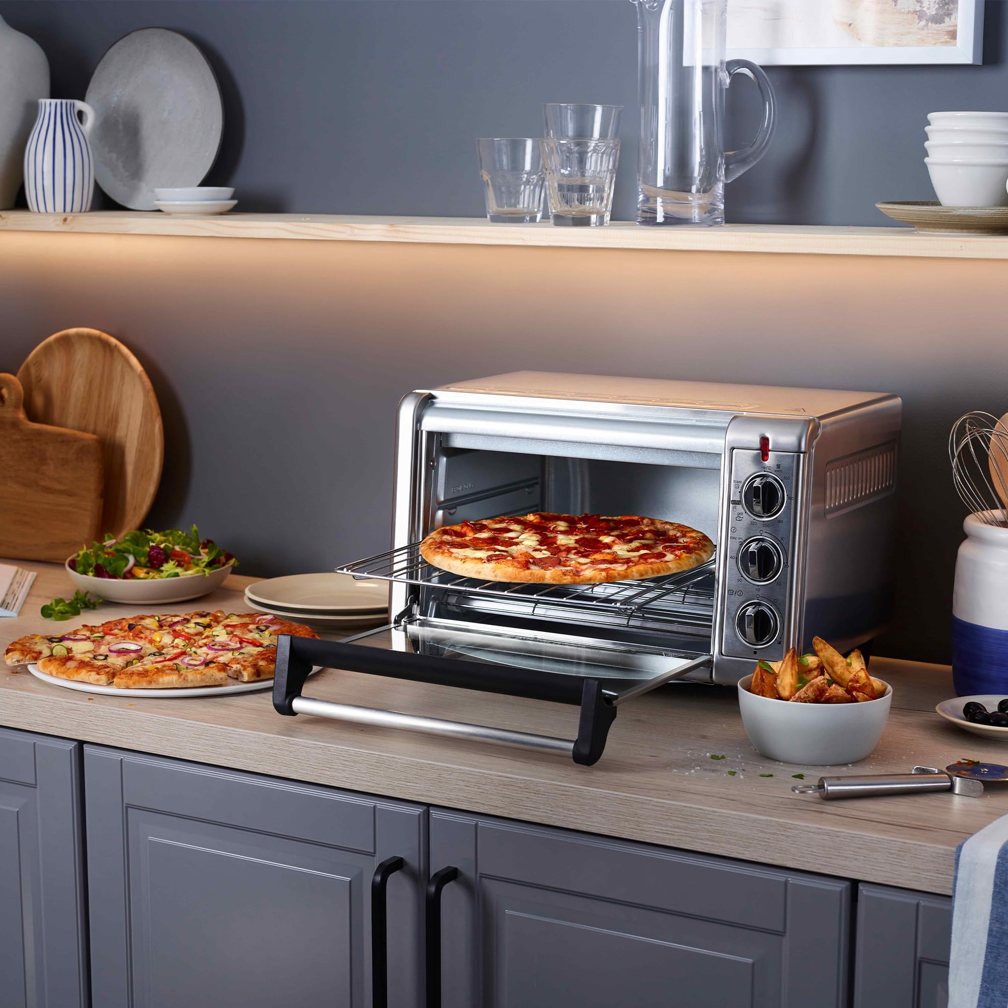 Russell Hobbs Fornetto Elettrico Multifunzione 5-in-1 - Friggitrice ad aria calda, Mini forno, grill, Tostapane, Funzione riscaldamento - 20 l, pizza 30 cm, Cestello, Teglia, Griglia, 26680-56
