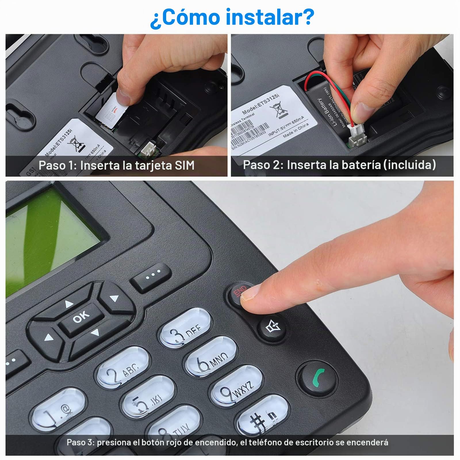 Lychee Tarjeta SIM gsm Teléfono Fijo Pare tu Empresa o Familia,Multifuncional(Identificación de Llamadas, Manos Libres,Pantalla retroiluminada,Radio, Despertador) (Negro 01)