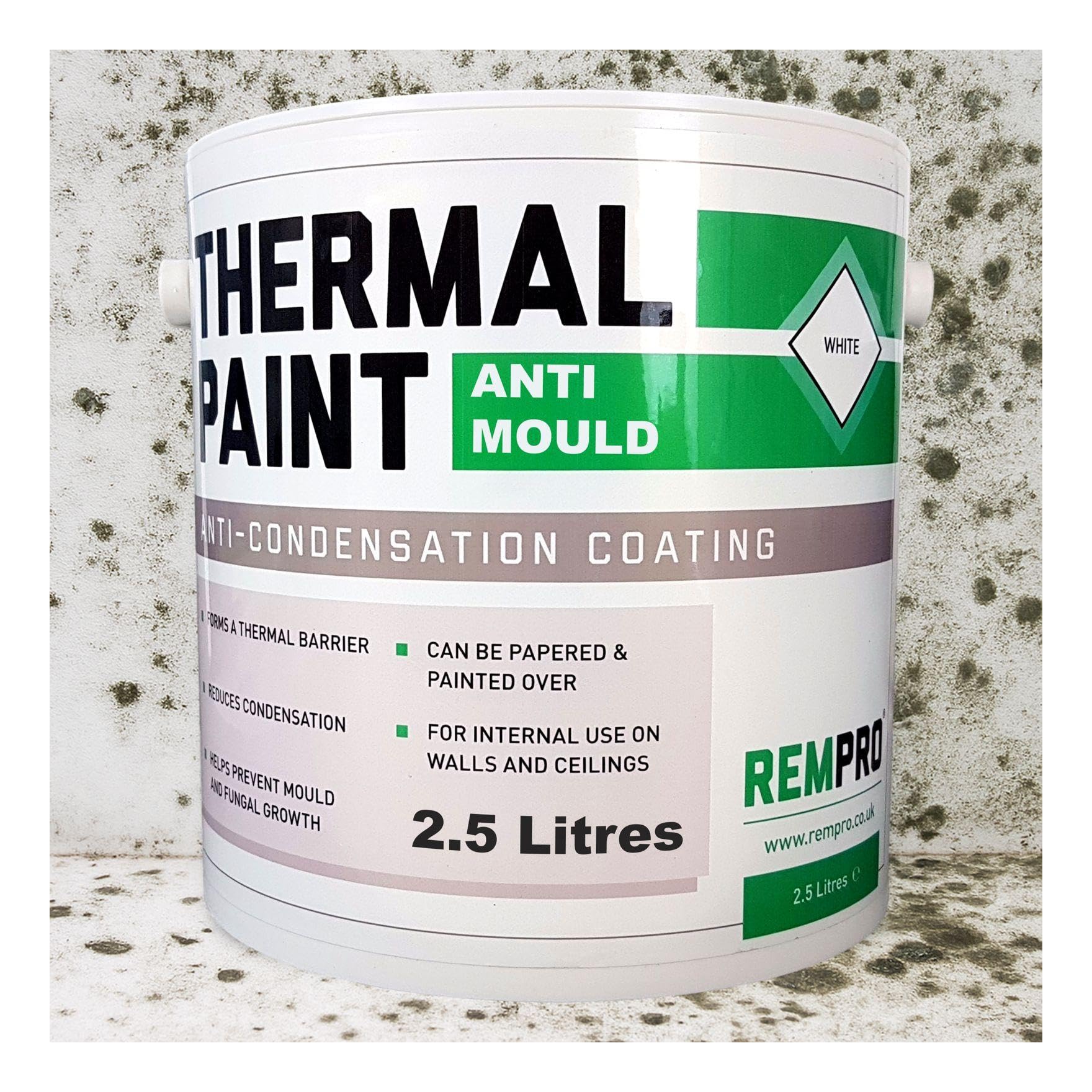 Rempro White Thermal Paint 2.5 Litres - Anti Mould & Anti Condensation Insulating With Glass Bubble Technology (Textured Finish)
