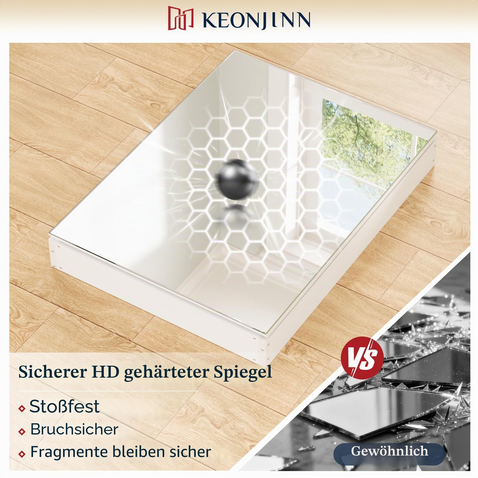 Keonjinn Spiegelschrank Bad, 60 x 80 cm Badezimmerschrank mit Spiegel, Hängeschrank mit verstellbaren Regalen, Modern Wandschrank für Badezimmer, weiß