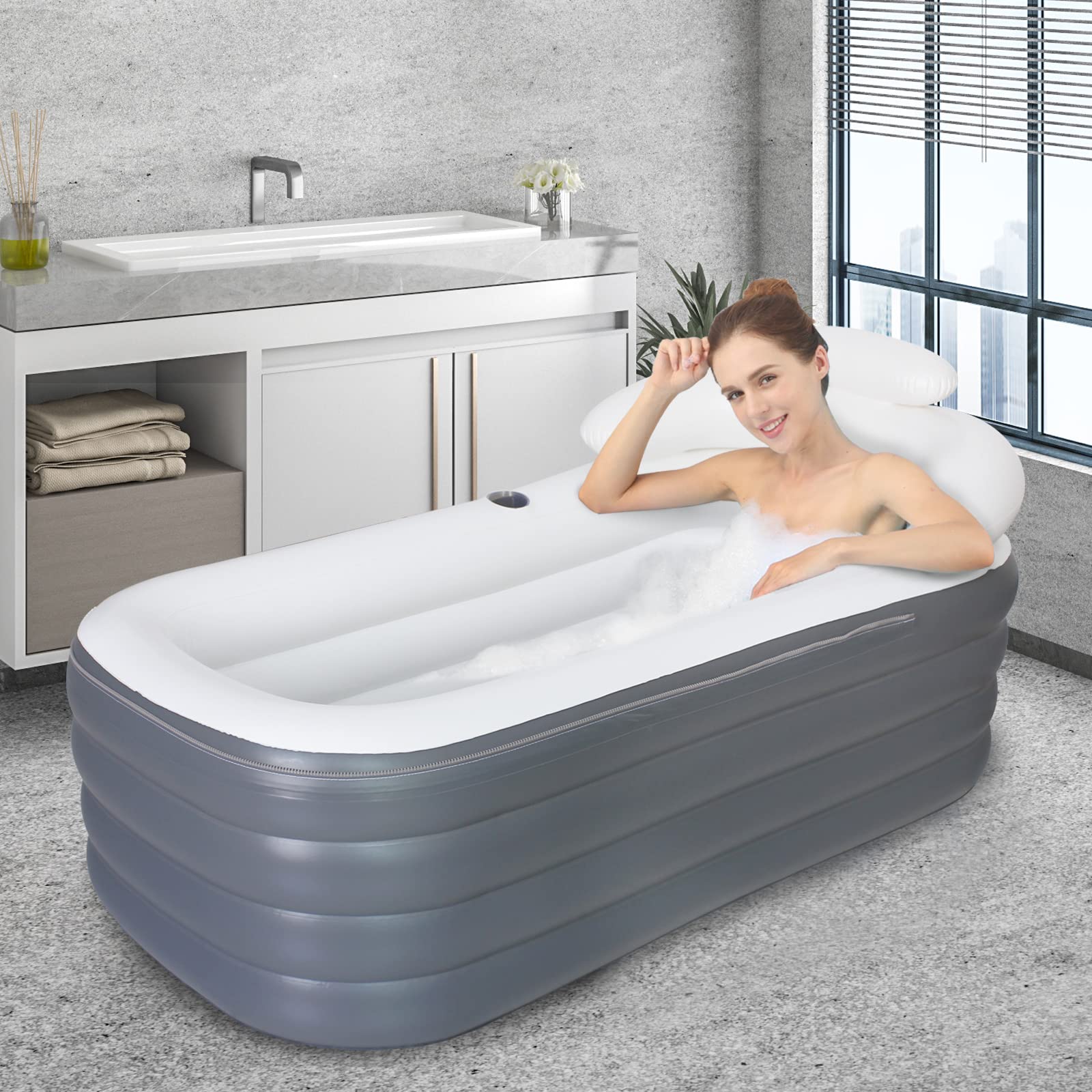 Gelory Faltbare Badewanne Für Erwachsene - 2in1 Eisbad & Warmwasser Wanne 120cm