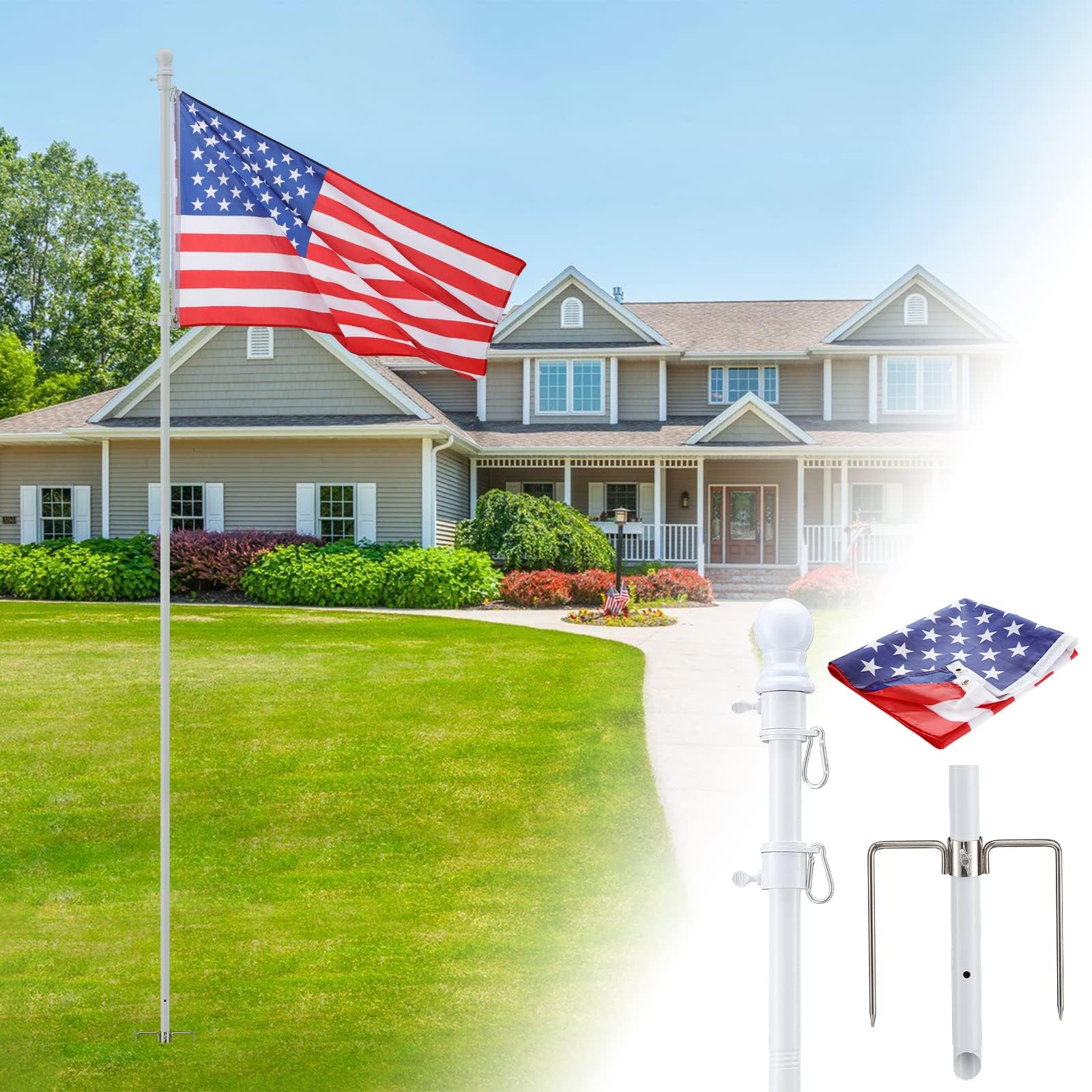 Amazon.com : 4Less 10ft Aluminum Outdoor Flag Pole KIT w/Ground Spike ...