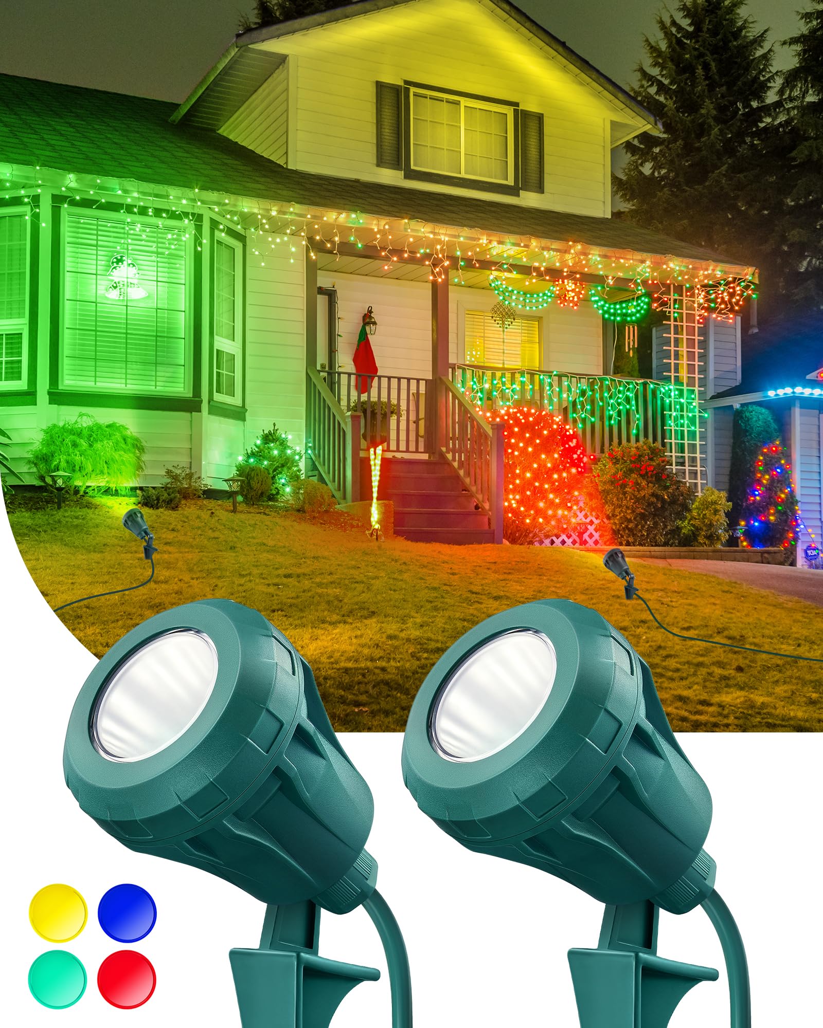 SURAIELEC 2-Pack Christmas Spot Lights Outdoor, 800 LM Waterproof