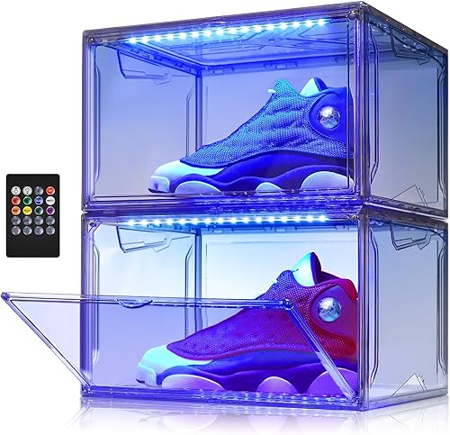 Organizador de almacenamiento de zapatos para armario, estante plegable para cajas de zapatos, paquete de 2, contenedor apilable de plástico