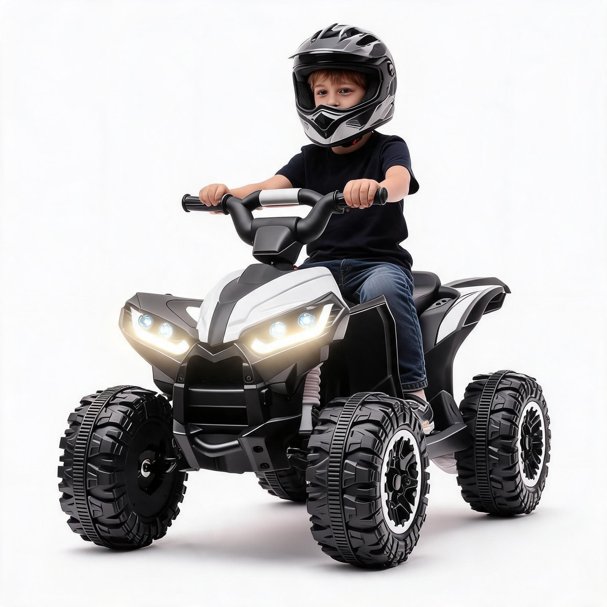 Aptliton Kids Electric Quad Bike 12V, Electric Ride on Car ATV Toy with Remote Control, Music, LED, Horn, 2 Speed, 83 x 53 x 56 cm, Car for Ages 3-5 Years, White