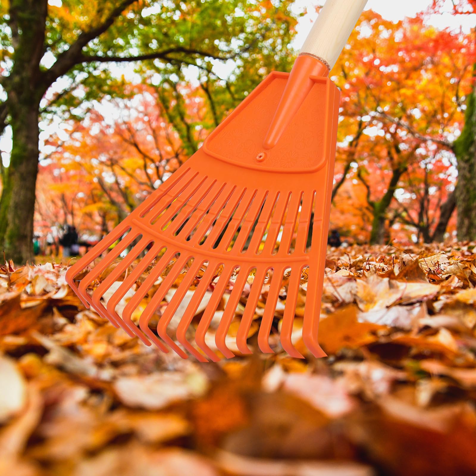 Therwen Grabie dla dzieci do liści 80 cm, plastikowe grabie do trawnika, grabie ogrodowe z plastikową główką grabi i drewnianym uchwytem, narzędzia ogrodnicze dla dzieci, na kemping, do łóżek