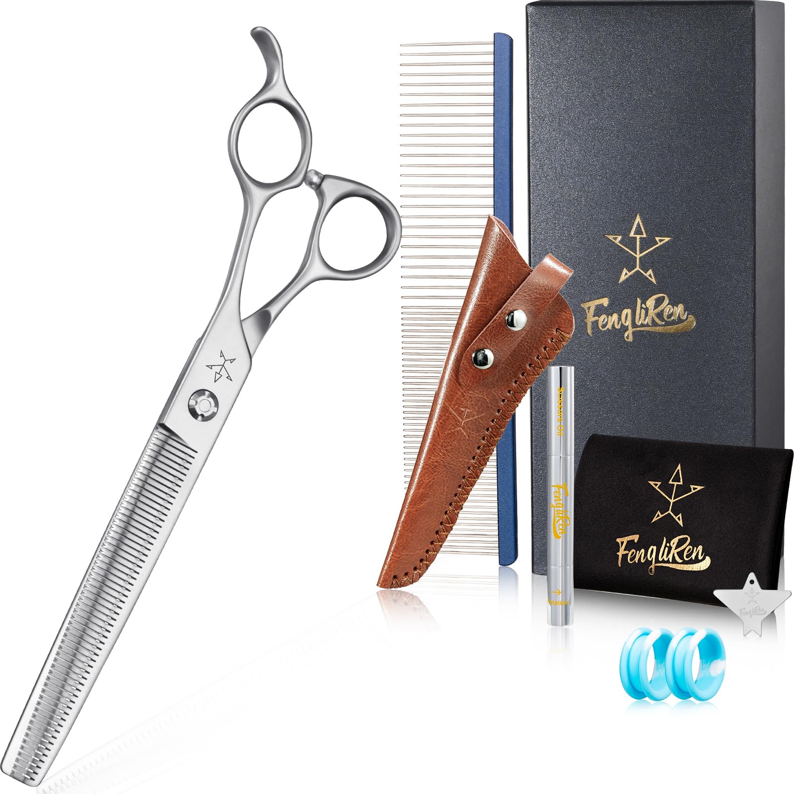 Fengliren High-end Professional Dog Grooming Thinning Scissors Teeth Cutting Blending Shears Pet Texturizing Shears 7.5 Inch Extremely Very Sharp