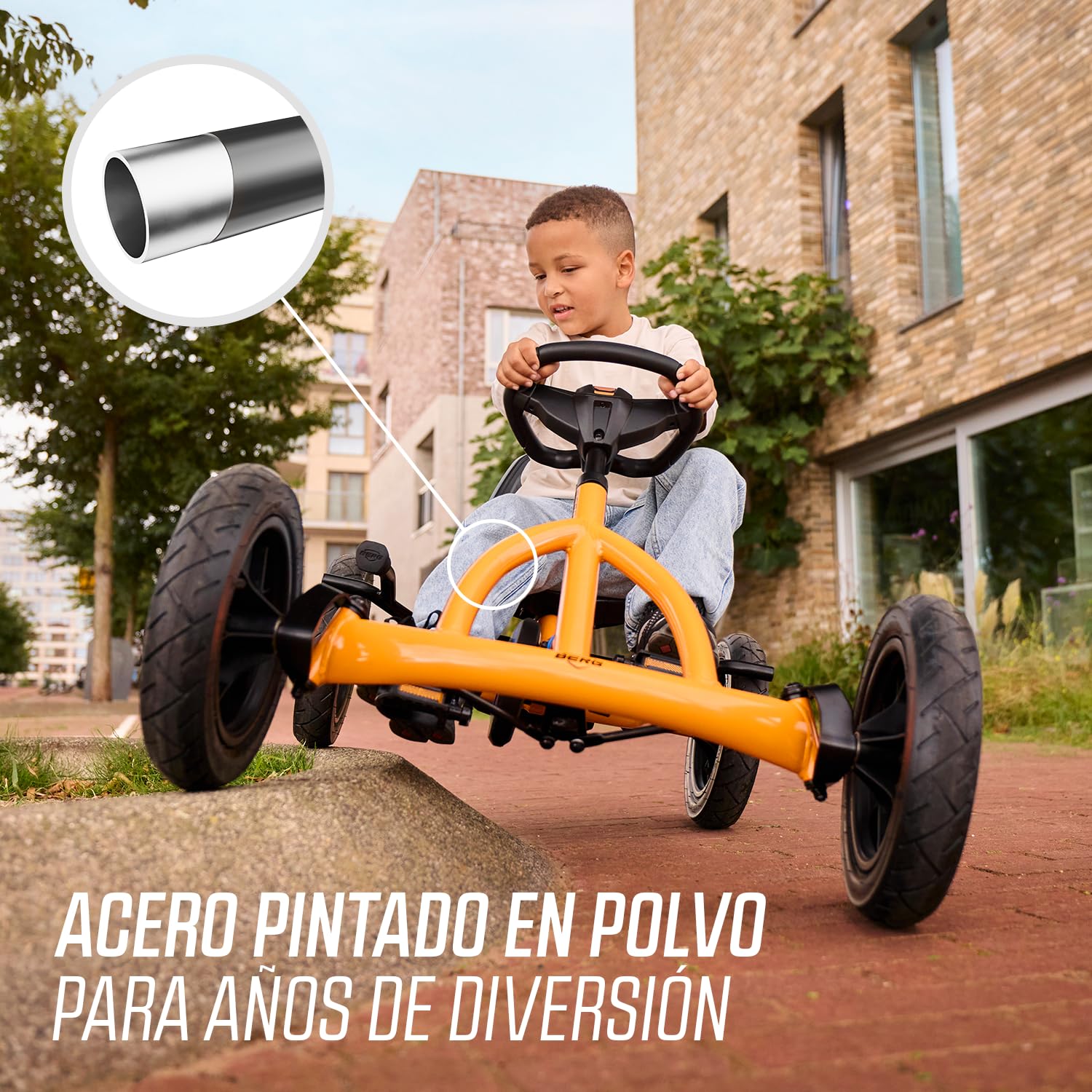BERG Kart a Pedales Buddy B-Orange | 3-8 años, cuadro resistente, asiento regulable, volante regulable
