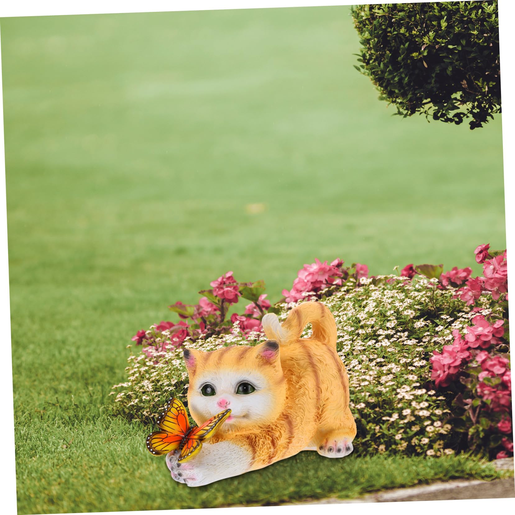 SOIMISS Realistische Katzendekoration aus Kunstharz mit Gelber Solarleuchte Einzigartige Gartenskulptur als Dekorative Kleine Katzenfigur für Raumgestaltung und Sammler