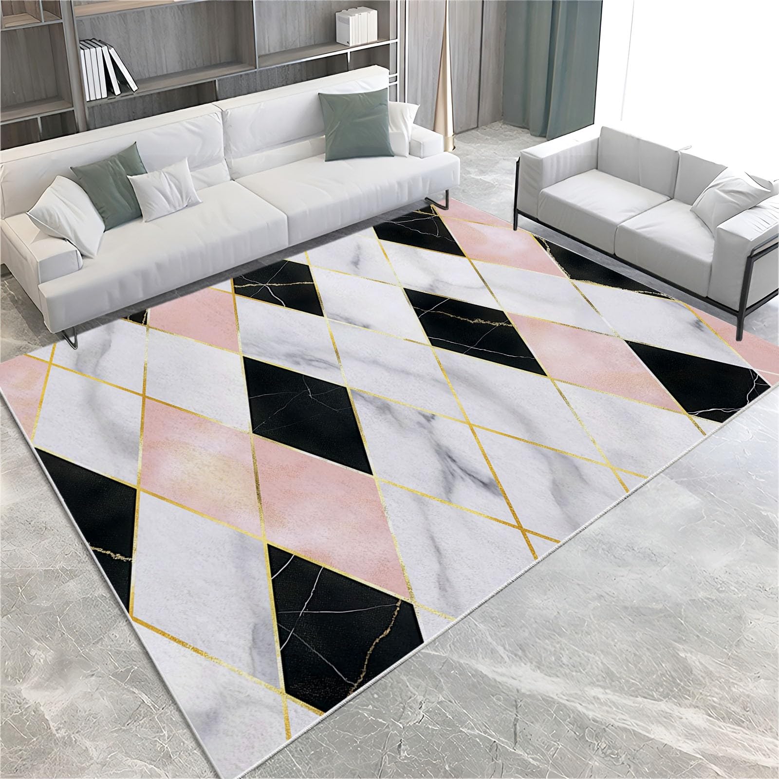 Różowy dywanik dywaniki do salonu sypialni 180 x 250 cm marmurowy geometryczny romb mata podłogowa z nadrukiem miękkie dywany duży dywan do jadalni domu biura kuchni