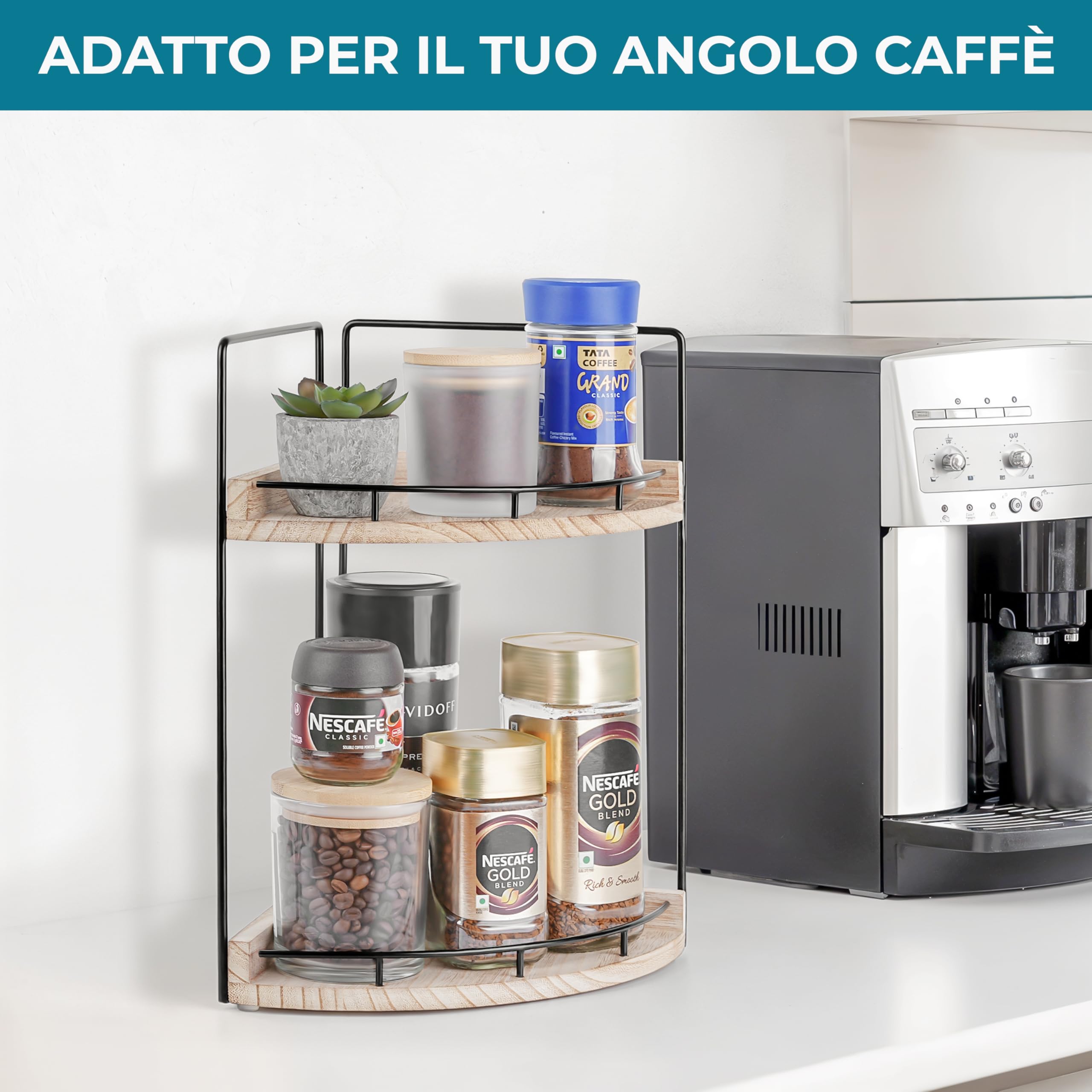 Winter Shore Scaffale 2 Ripiani Angolare in Legno - Scaffale Bagno - Scaffale Angolare per Bagno - Ripiano Salvaspazio Cucina, Lavandino Bagno, Ripiano Portaprofumi e Portaoggetti per Toilette