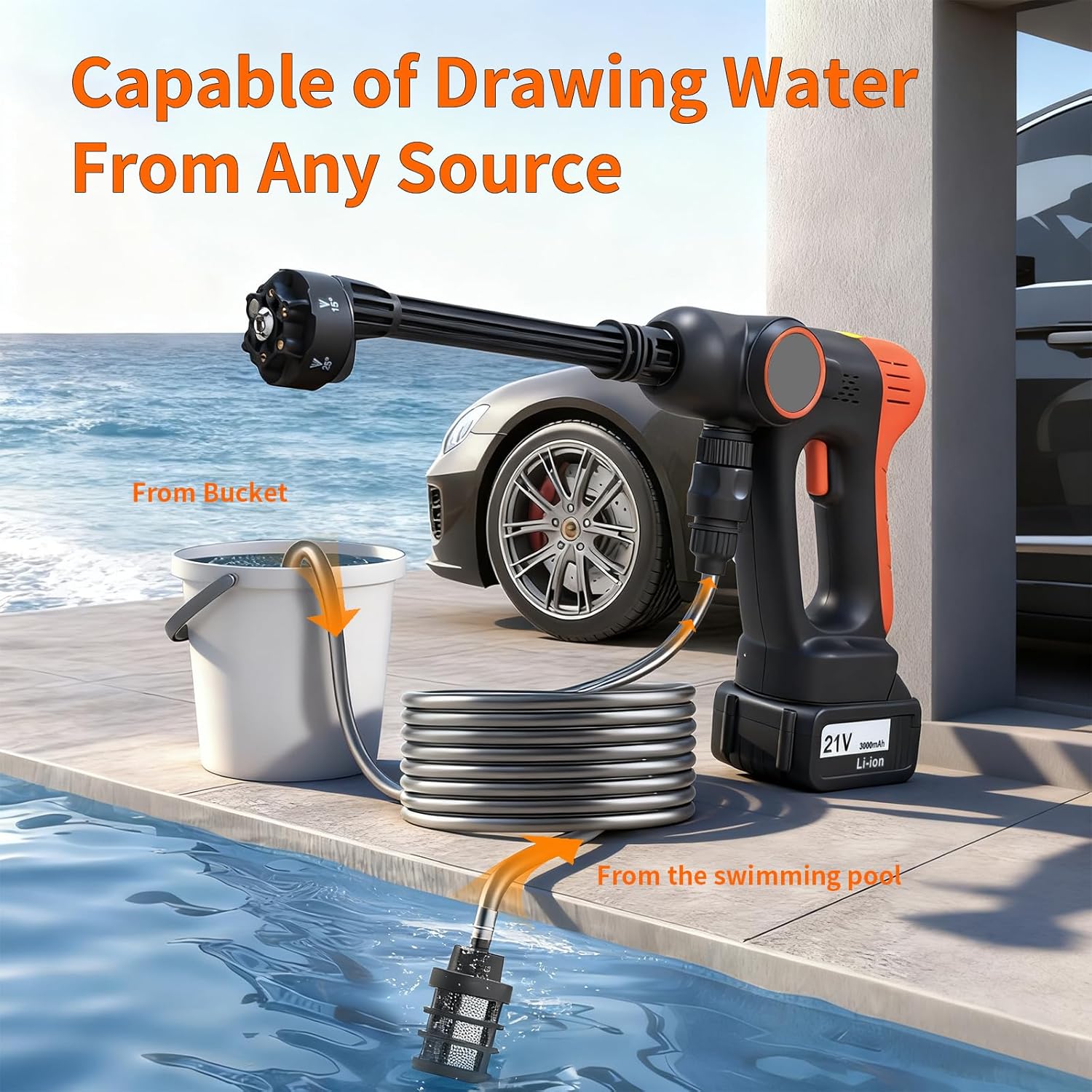 Cordless Pressure Washer Battery Powered, 800PSI Portable Electric Power Washer with 6-in-1 Nozzle, 21V Battery & Charger Included for Car, Home, Garden Cleaning - Image 2