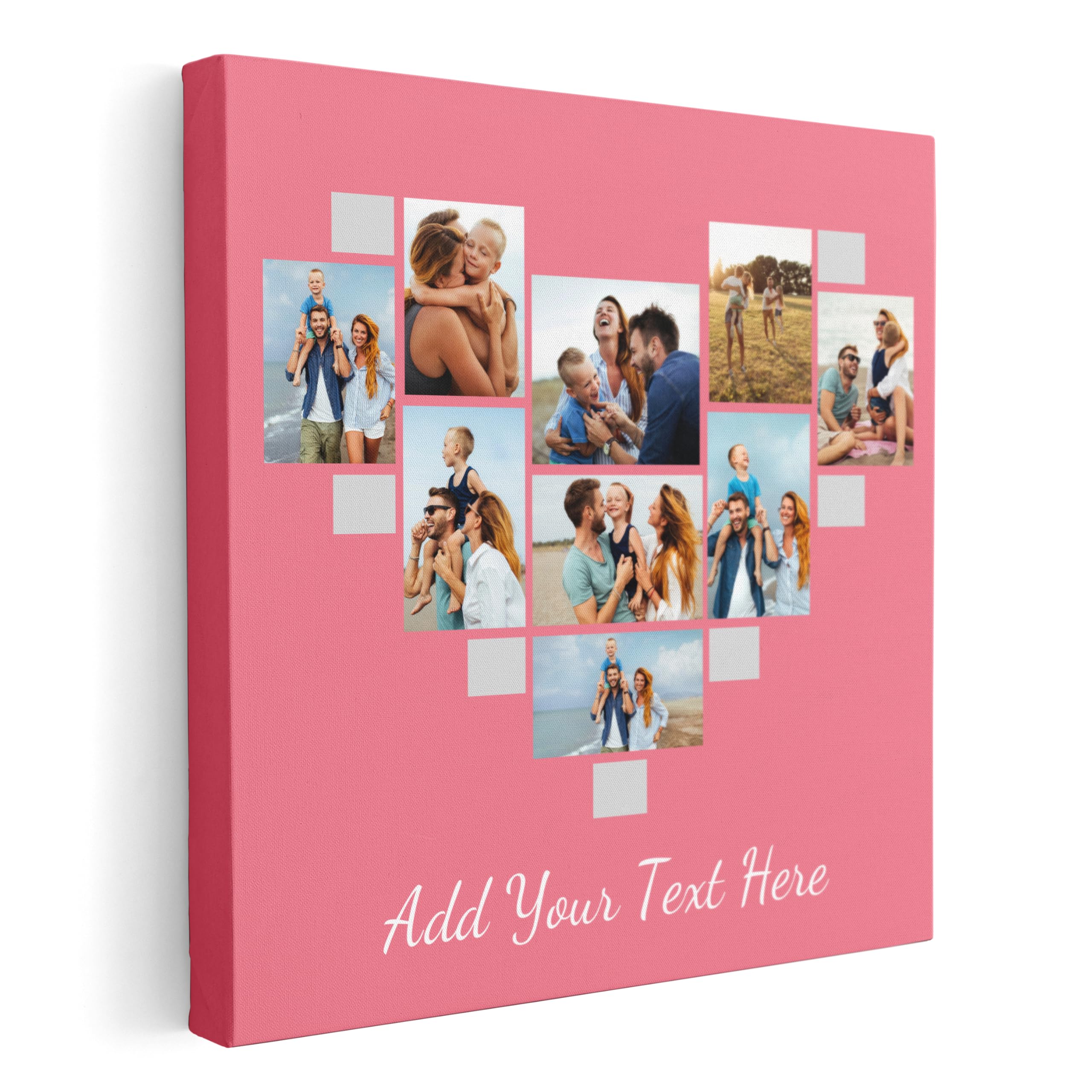Love 2 Be Personal Personalised Heart Canvas Photo Collage – 9-Image Heart Design with Custom Text – Choose Your Colour, Font Style & Text Colour – Photo Canvas Personalised Wall Art | L2BP (Pink)