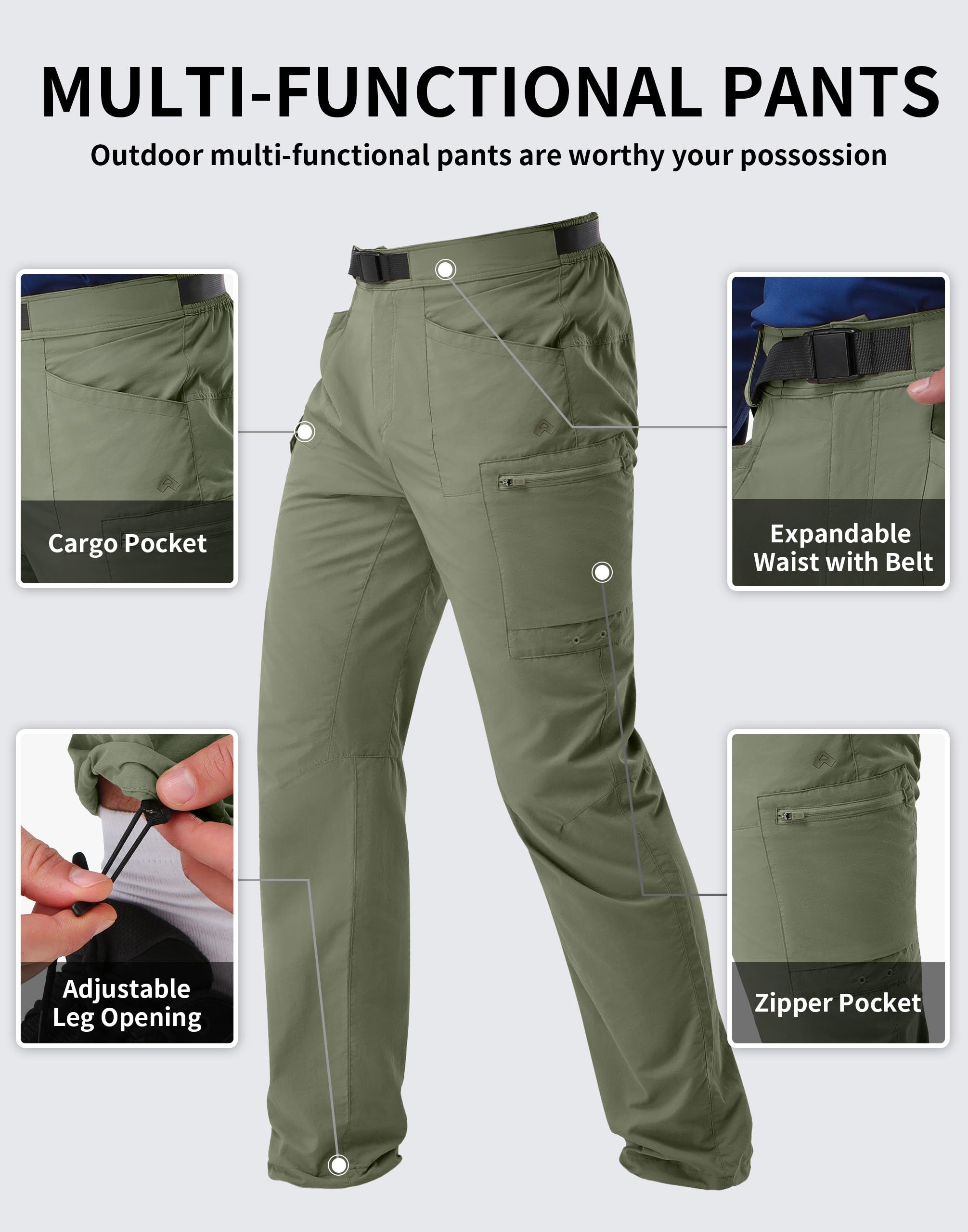 Pioneer Camp Herren Leicht Wanderhose Freizeithose Trekkinghose Cargohose Atmungsaktiv Outdoorhose Herren mit Taschen