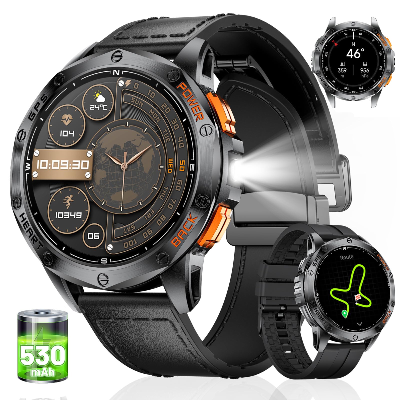 1,43" AMOLED Reloj Inteligente Hombre con GPS/Altitude y Brújula, Linterna, Llamadas,180+ Modos Deportivos, Monitor de Salud 24/7, Batería de 30 Días, 10ATM Impermeable Smartwatch para iOS y Android