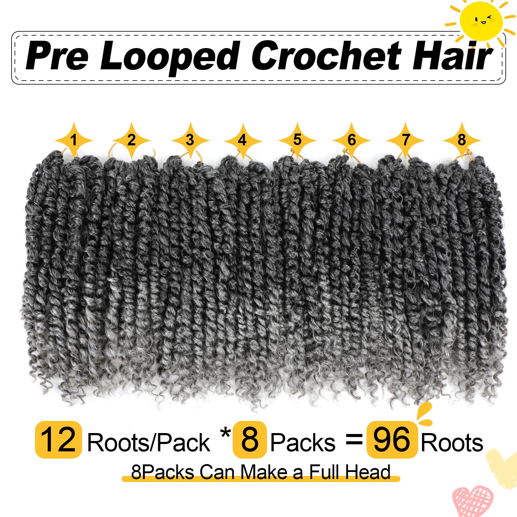 Passion Twist Hair 10 Inch 8 Packs, Pre Twisted Passion Twist Crochet Hair For Black Women, Pre Looped Passion Twist Curly Crochet Hair, Short Crochet Passion Twist Hair (10 Inch (Pack of 8), Gray#)
