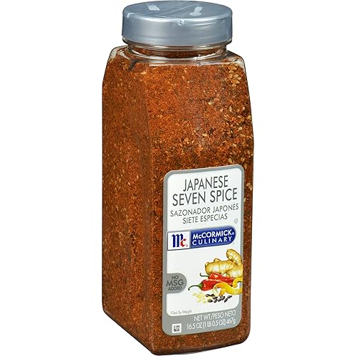 McCormick Culinary Japanese Seven Spice, 16.5 oz – Un recipiente de 16.5 onzas de condimento japonés de siete especias con un sabor a Umami
