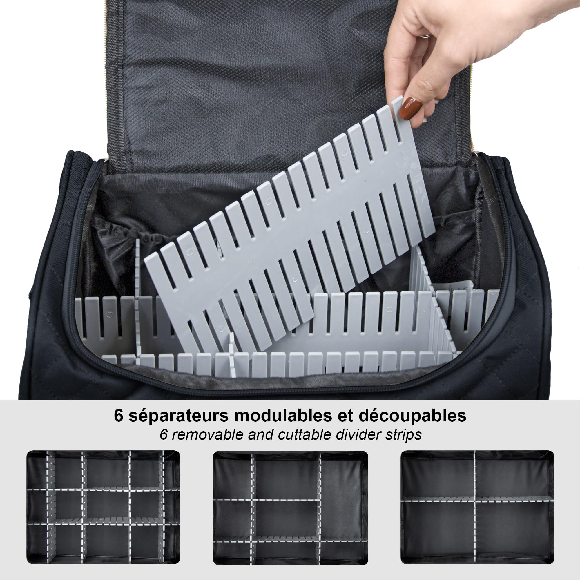 KINSTON – Vanity con Divisori Rimovibili – Beauty Case per Cosmetici con Scomparti e Manico, Organizer da Viaggio da Appendere, Borsa Portaoggetti – Grande Capacità - Nero